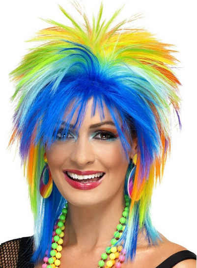 Smiffys Kostüm-Perücke 80er Neonperücke regenbogenfarben, Die ganze Farbpalette der 80er in einer Frisur!