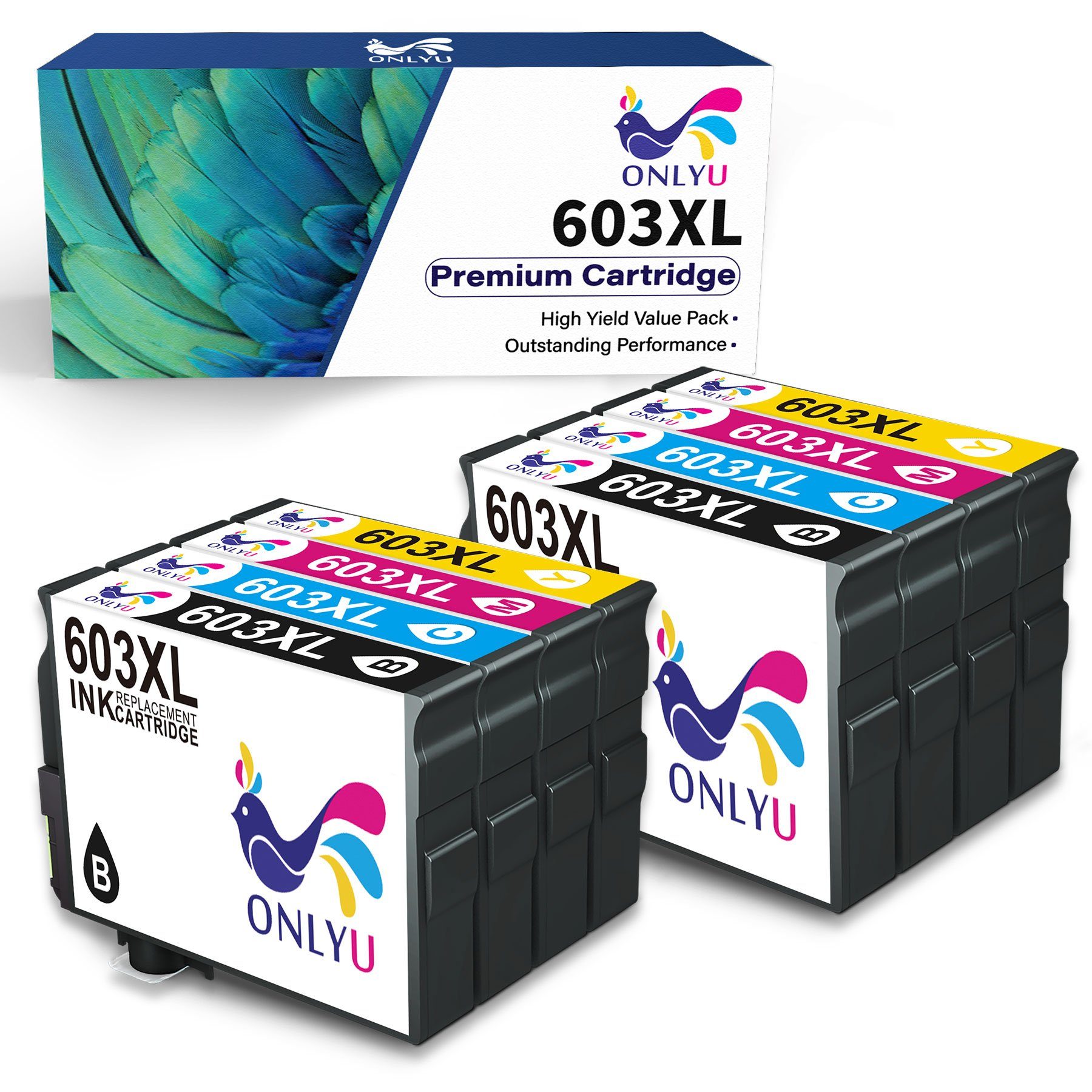 ONLYU ersetzt für EPSON 603XL 603 multipack XP-2100 XP-2105 WF-2830 Tintenpatrone 2x Schwarz, 2x Cyan, 2x Magenta, 2x Gelb(8er-pack)