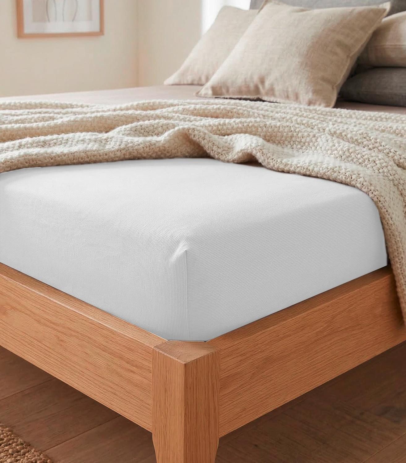 Wülfing Spannbettlaken BOXXY, für Boxspring, Weiß uni, 140 x 200 cm, Jersey, (1 Stück), für Boxspringbetten