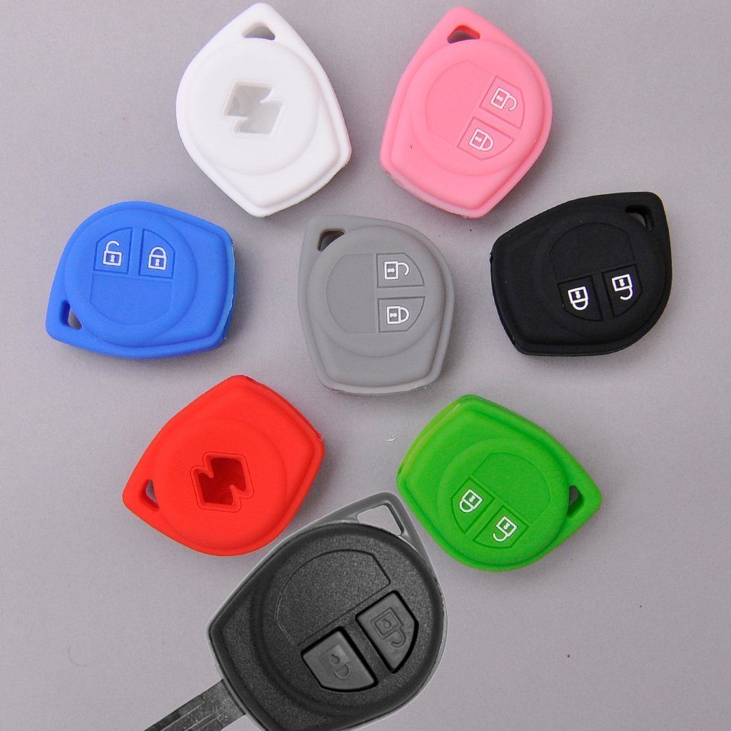 mt-key Schlüsseltasche Autoschlüssel Softcase Silikon 2 Pink, SX4 Swift Fernbedienung Schutzhülle für Suzuki Vitara JIMNY Funk Tasten