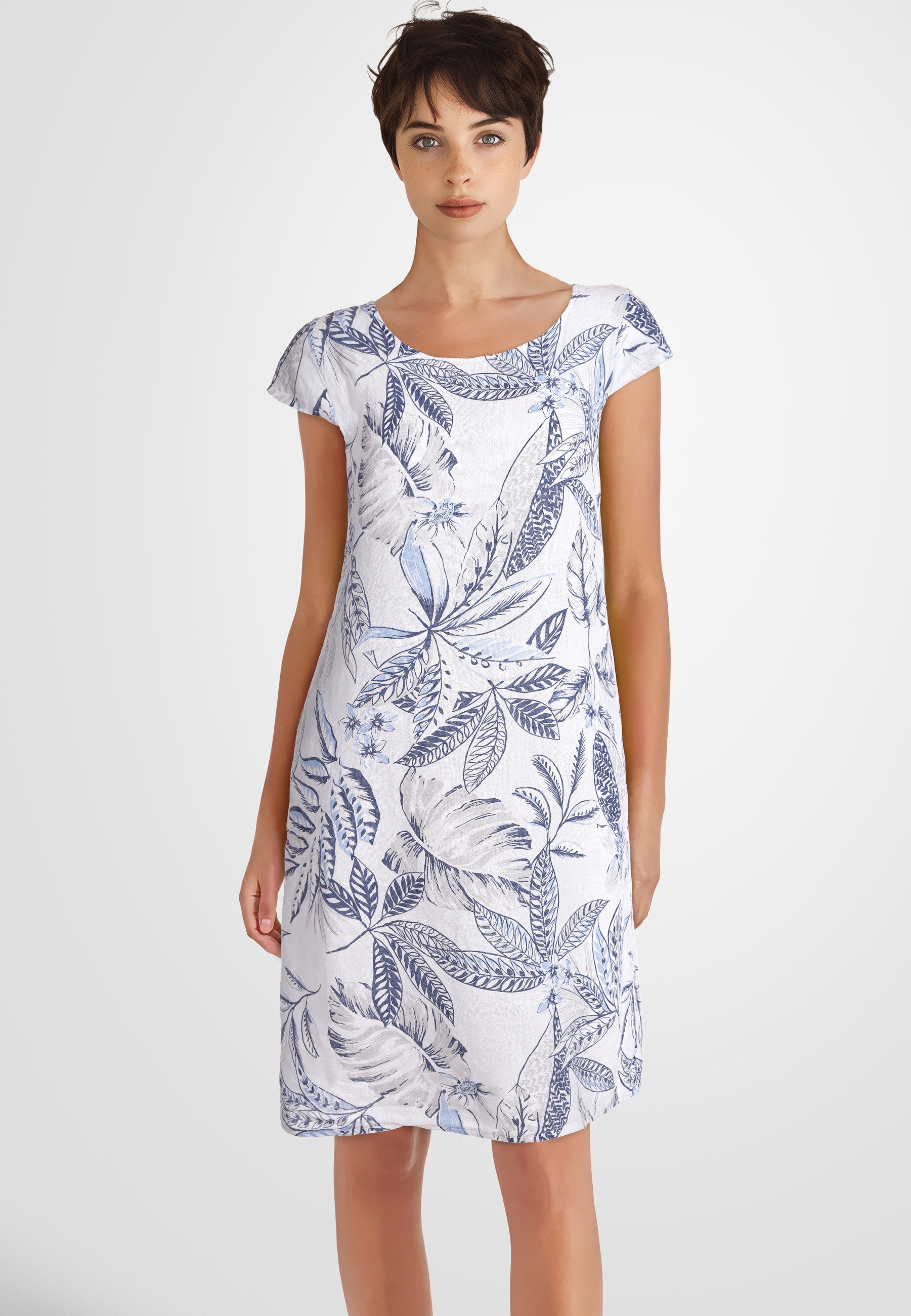 Sommerkleid Leinenkleid knielang kurzarm