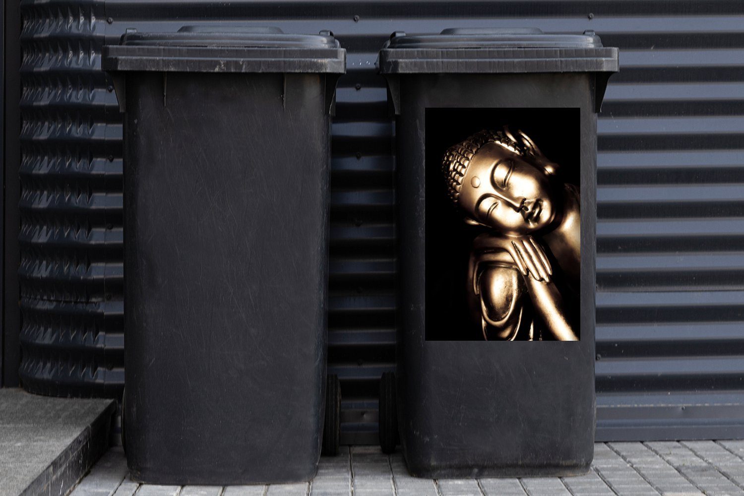 (1 Mülltonne, Gold Sticker, Buddha Schwarz - Container, St), - MuchoWow Wandsticker Abfalbehälter Mülleimer-aufkleber,