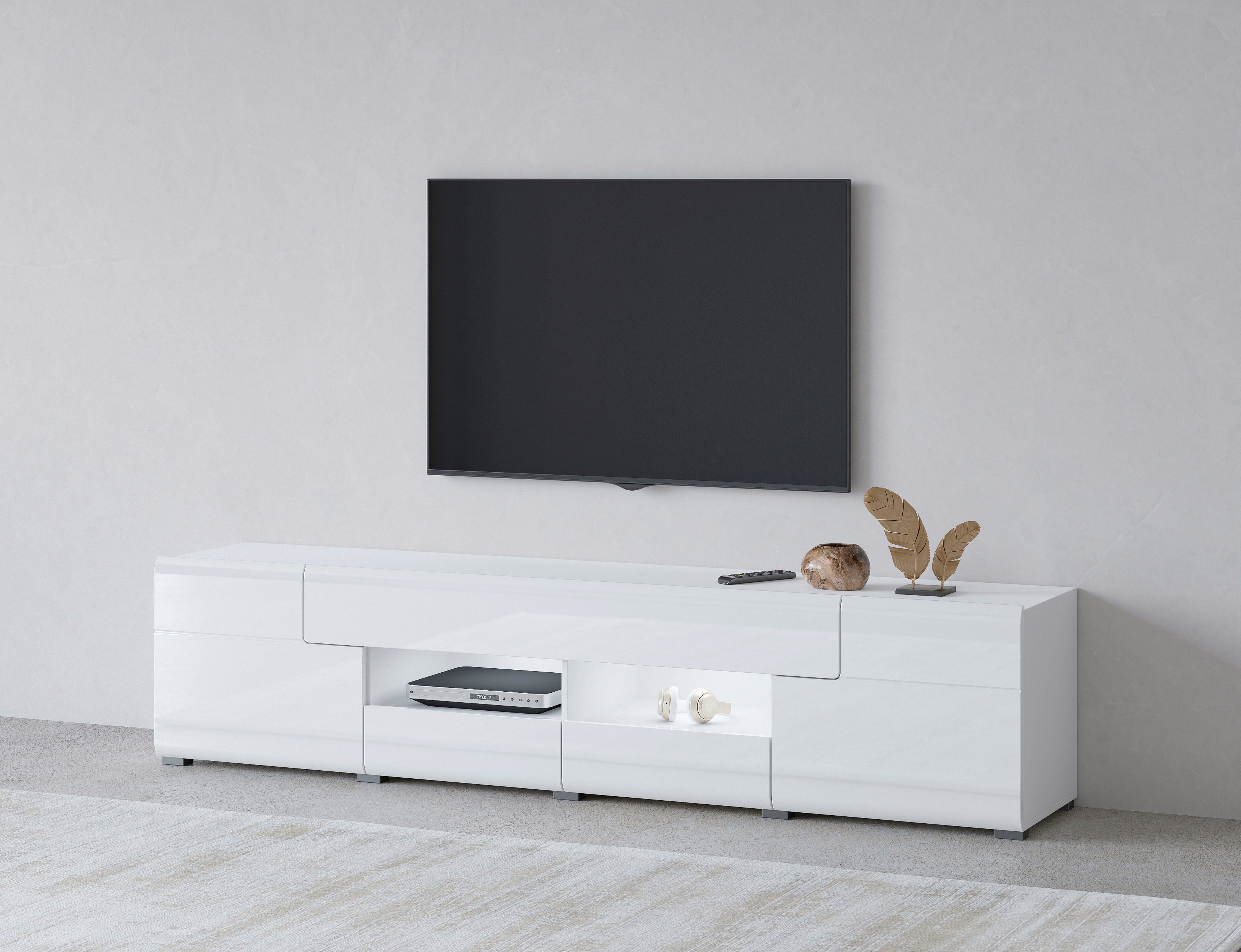 Lowboard Toledo,Breite 209cm, trendige TV-Schrank mit dekorative Fräsungen