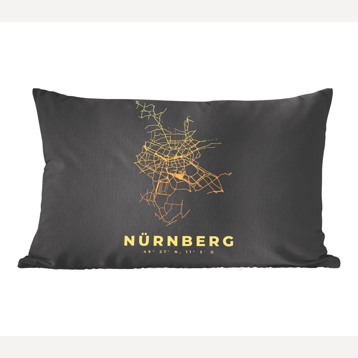 MuchoWow Dekokissen Nürnberg - Karte - Gold - Stadtplan - Karte, Wohzimmer Dekoration, Zierkissen, Dekokissen mit Füllung, Schlafzimmer