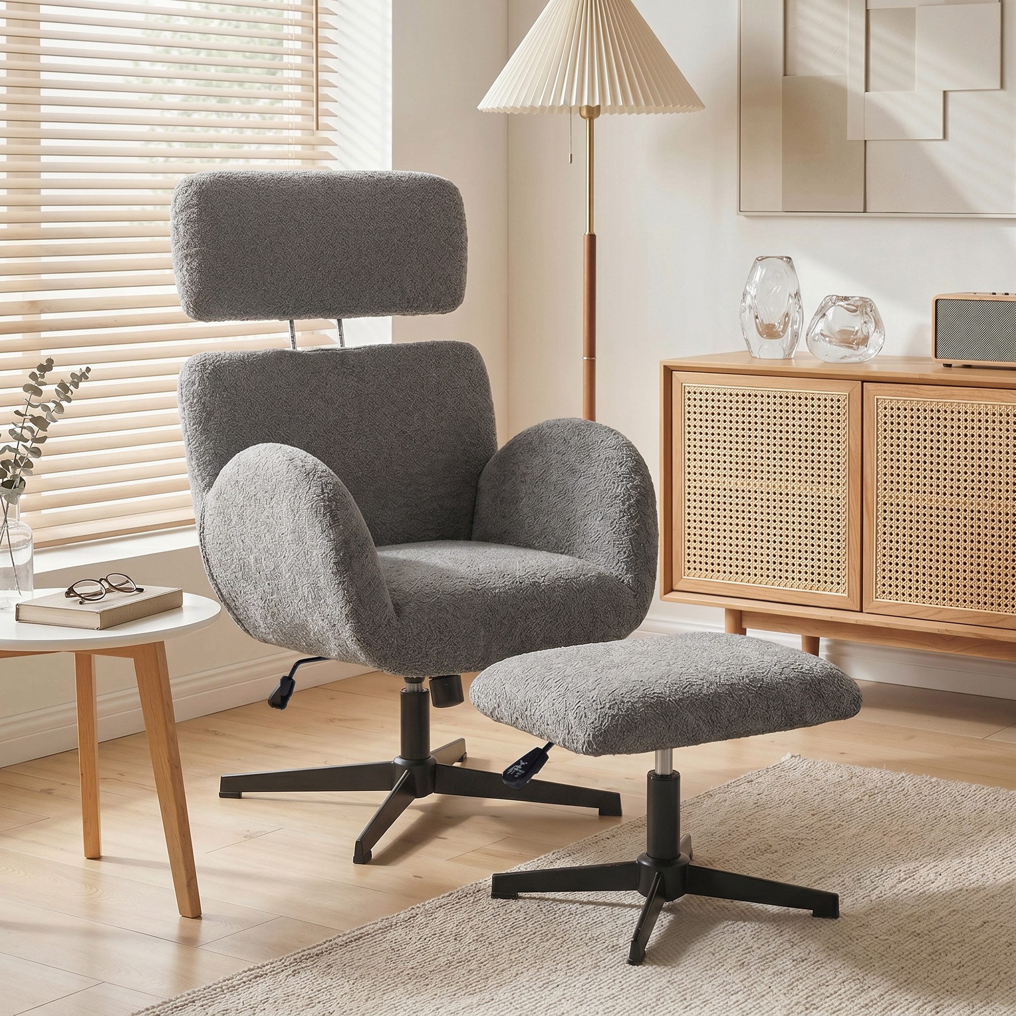 HOMCOM Relaxsessel Relaxsessel Loungesessel mit Samtoptik, verstellbarer Kopfstütze (Set, 2-St., bestehend aus Sessel und Hocker), 360° drehbar, höhenverstellbar, Wippfunktion