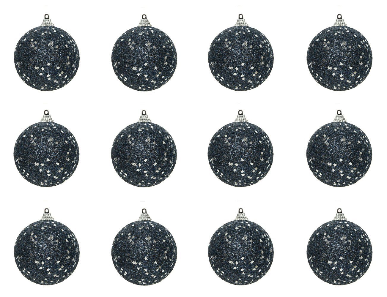 Decoris season decorations Weihnachtsbaumkugel, Weihnachtskugeln Kunststoff mit Glitzer Motiv 8cm nachtblau, 12er Set