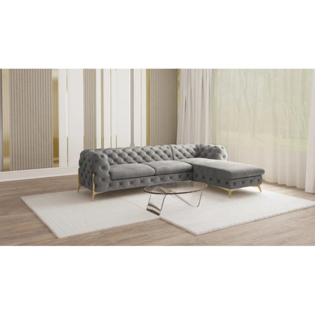 Metall Wellenfederung Möbel mit Chesterfield mit mit S-Style oder mane bestellbar, Füßen, links Grau Goldene Ashley Ecksofa rechts mane