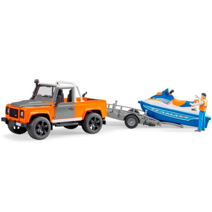 Bruder® Spielzeug-Auto 02599 Land Rover Pickup Fahrzeug mit Anhänger Water-Craft Jet-Ski Maßstab 1:16 Fahrer mit Schwimmweste