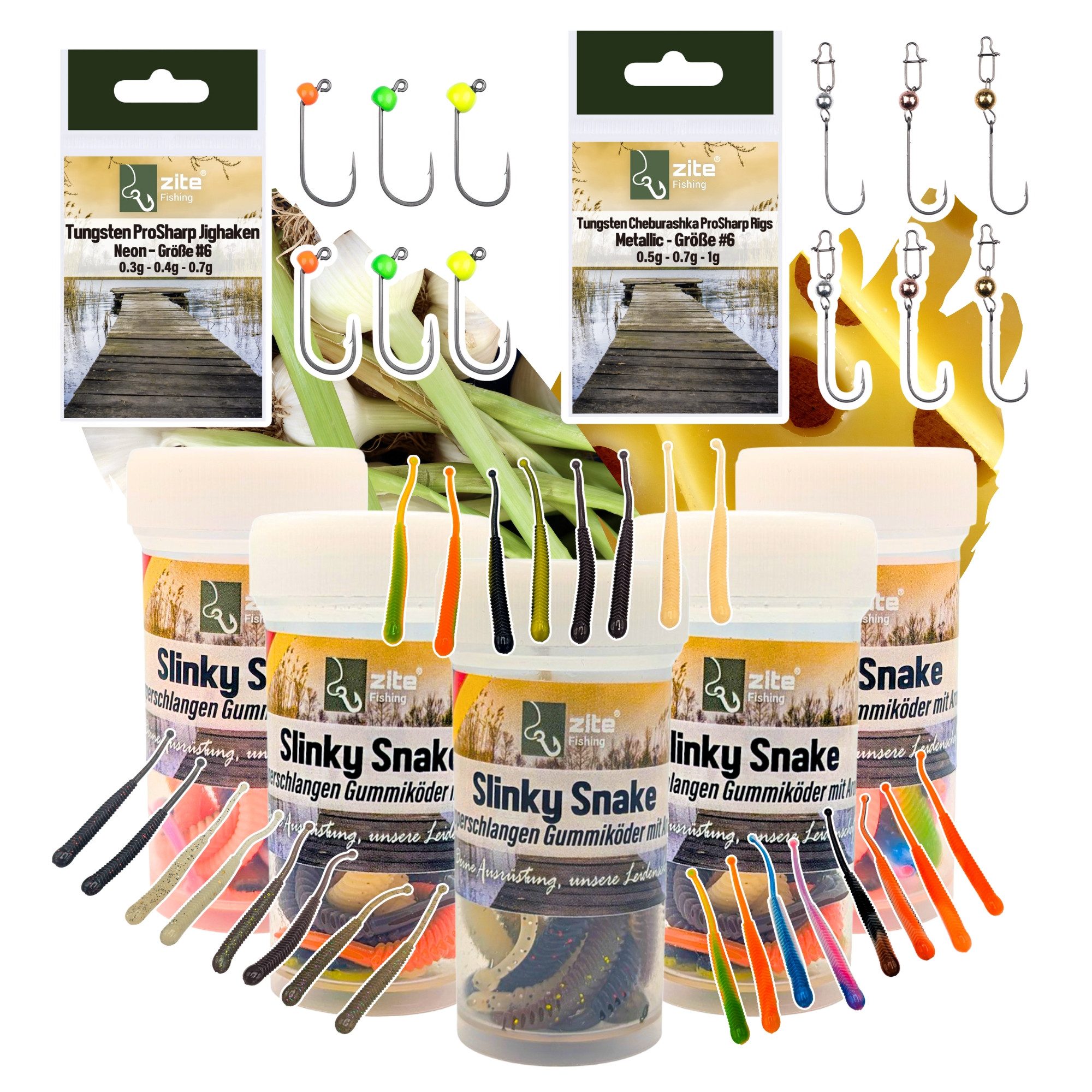 Kunstköder Slinky Snake Starterset 40 Gummiköder 2 Aromen + ProSharp Haken