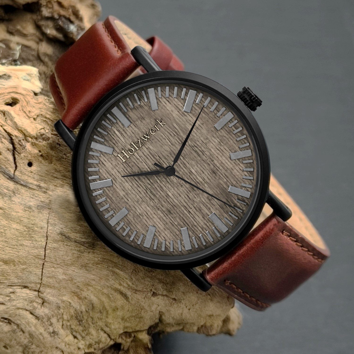 Holzwerk Quarzuhr Designer Edelstahl & Holz Uhr mit Leder Armband, Holz Uni günstig online kaufen