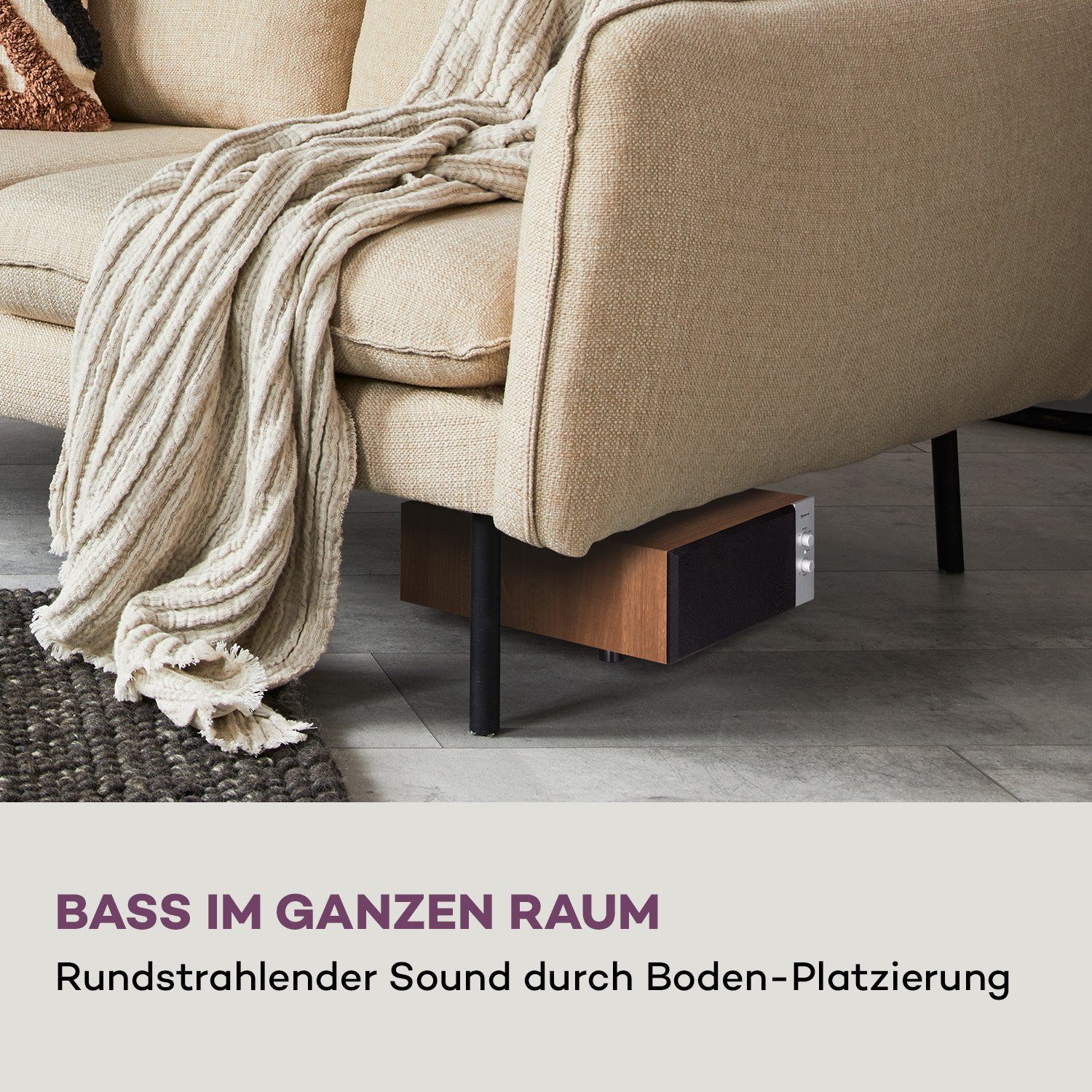 Slim W, 120 Auna Subwoofer Heimkino Aktiv 501 RMS Verstärker) (Schnell mit Cinch-Anschlüssen für Holz 60W verbunden: rückseitiges Cinch-Anschlüssen für Verstärker, Lautsprecher Bass Reflex Linie Terminal