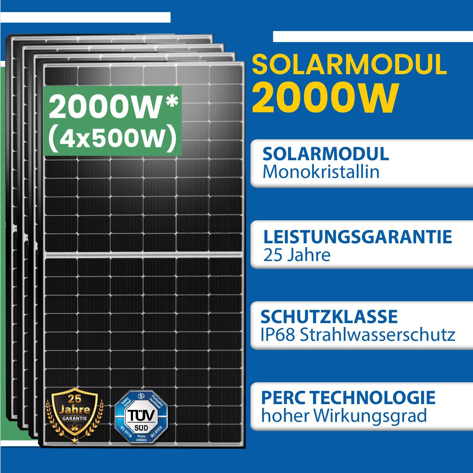 EPP.Solar Solaranlage 2000W (4x 500W) HMS-1600-4T Balkongeländer Photovoltaik Wechselrichter, Montage DTU-WLite-S) (Mit Rund, Hoymiles Balkonkraftwerk