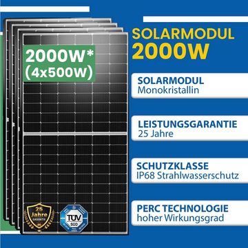 EPP.Solar Solaranlage Balkonkraftwerk 2000W/1600W mit Halterung inkl 500W Solarmodule, 2000,00 W, Monokristallin, (Komplettset PV-Montage Stockschrauben Halterung mit Hoymiles HMS-1600W-4T WLAN drosselbar von 1600W auf 800W/600W Mikrowechselrichter und DTU-WLite-S)