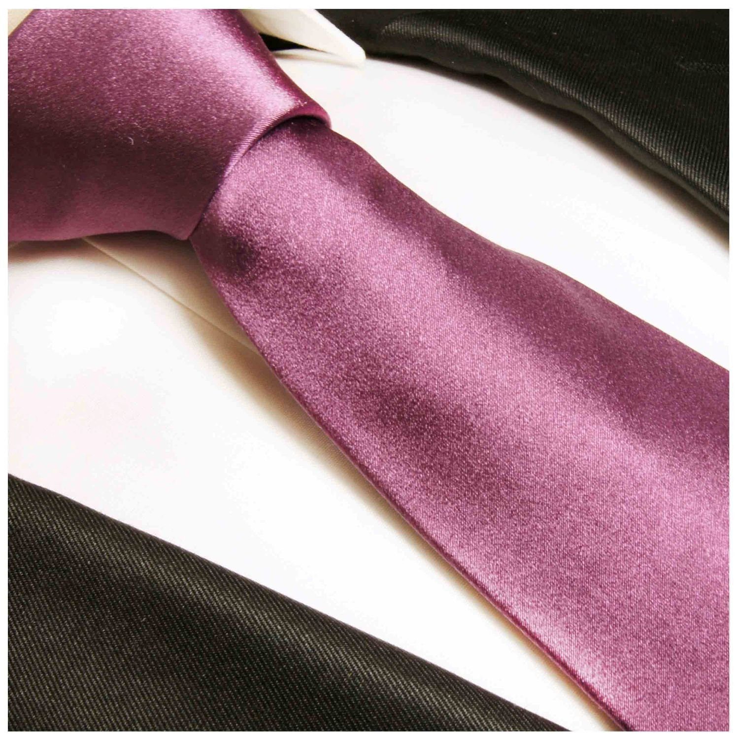 Paul Malone Krawatte Herren Seidenkrawatte Schlips mit Tuch modern uni satin 100% Seide (Set, 2-St., Krawatte mit Einstecktuch) Schmal (6cm), mauve 986 – Bild 2 von 3