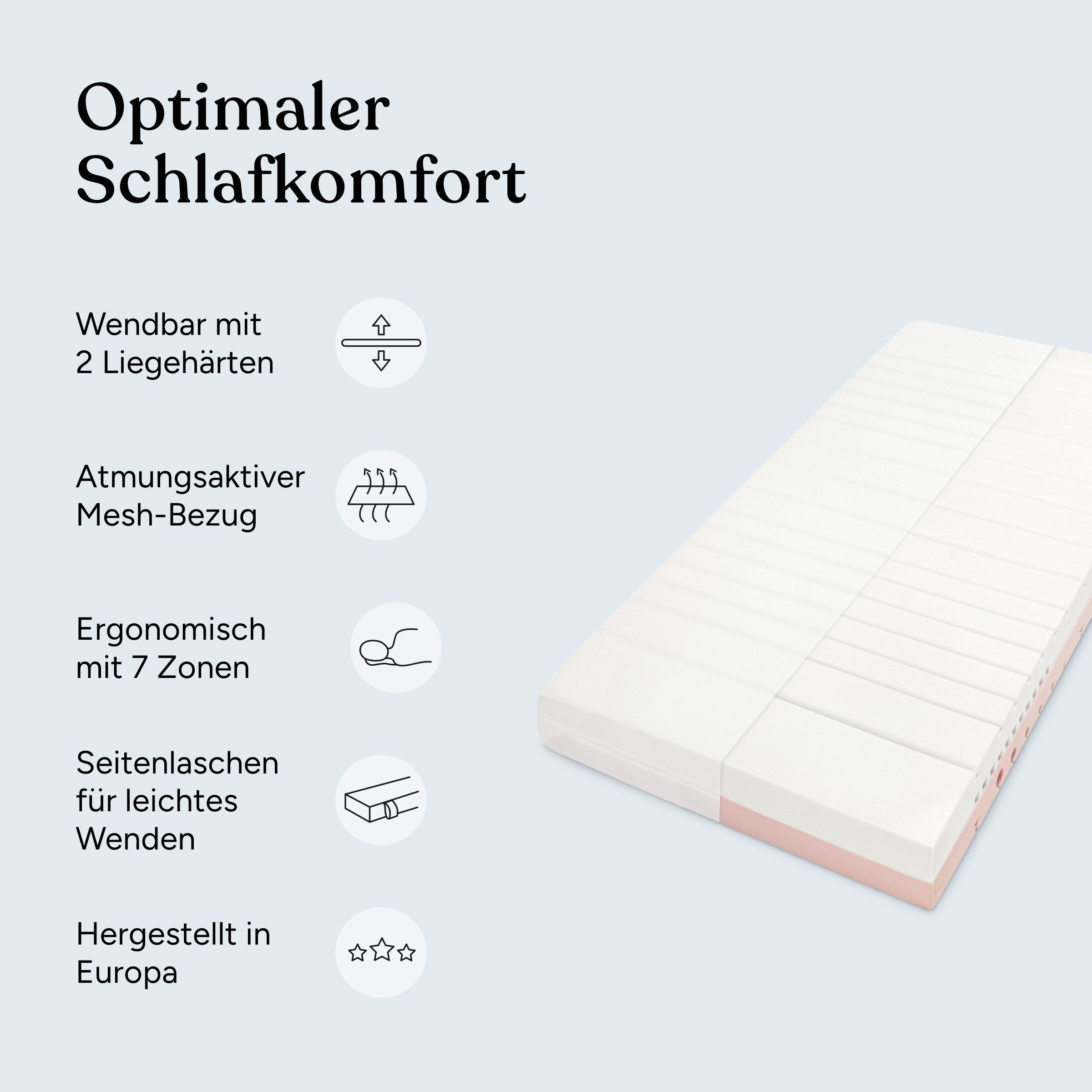 Komfortschaummatratze Familien-Matratze Wendbar 2 Härtegrade H2 & H3, 7 Komfortzonen, Ehrenkind, (OEKO-TEX Standard 100), Matratze 90x200 cm