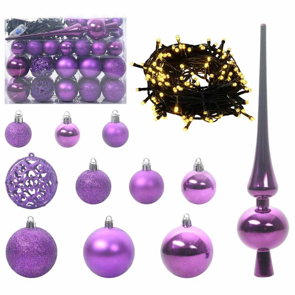 vidaXL Weihnachtsbaumkugel 6 cm Weihnachtsbaumkugeln Christbaumkugeln Set lila Kunststoff mit Lic