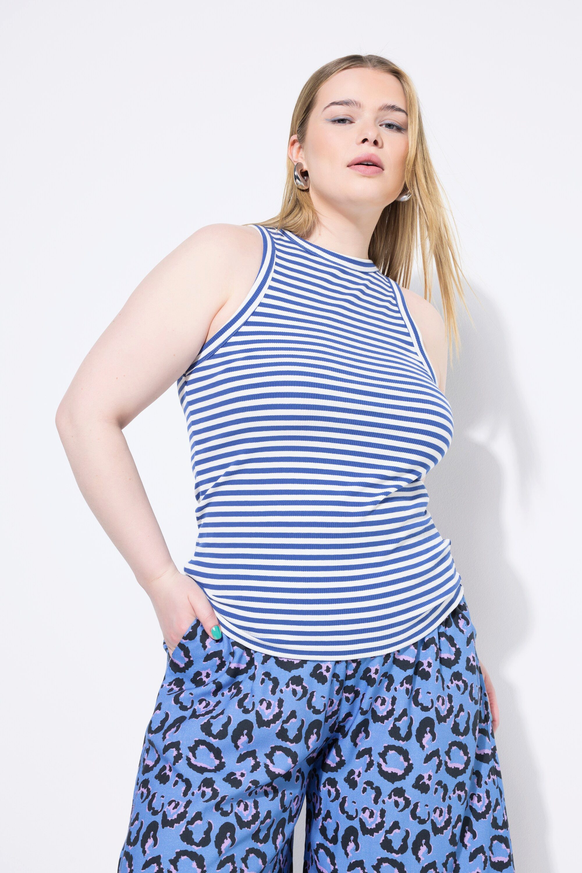 Studio Untold Longtop Tanktop Slim Shape Rippjersey Ringel