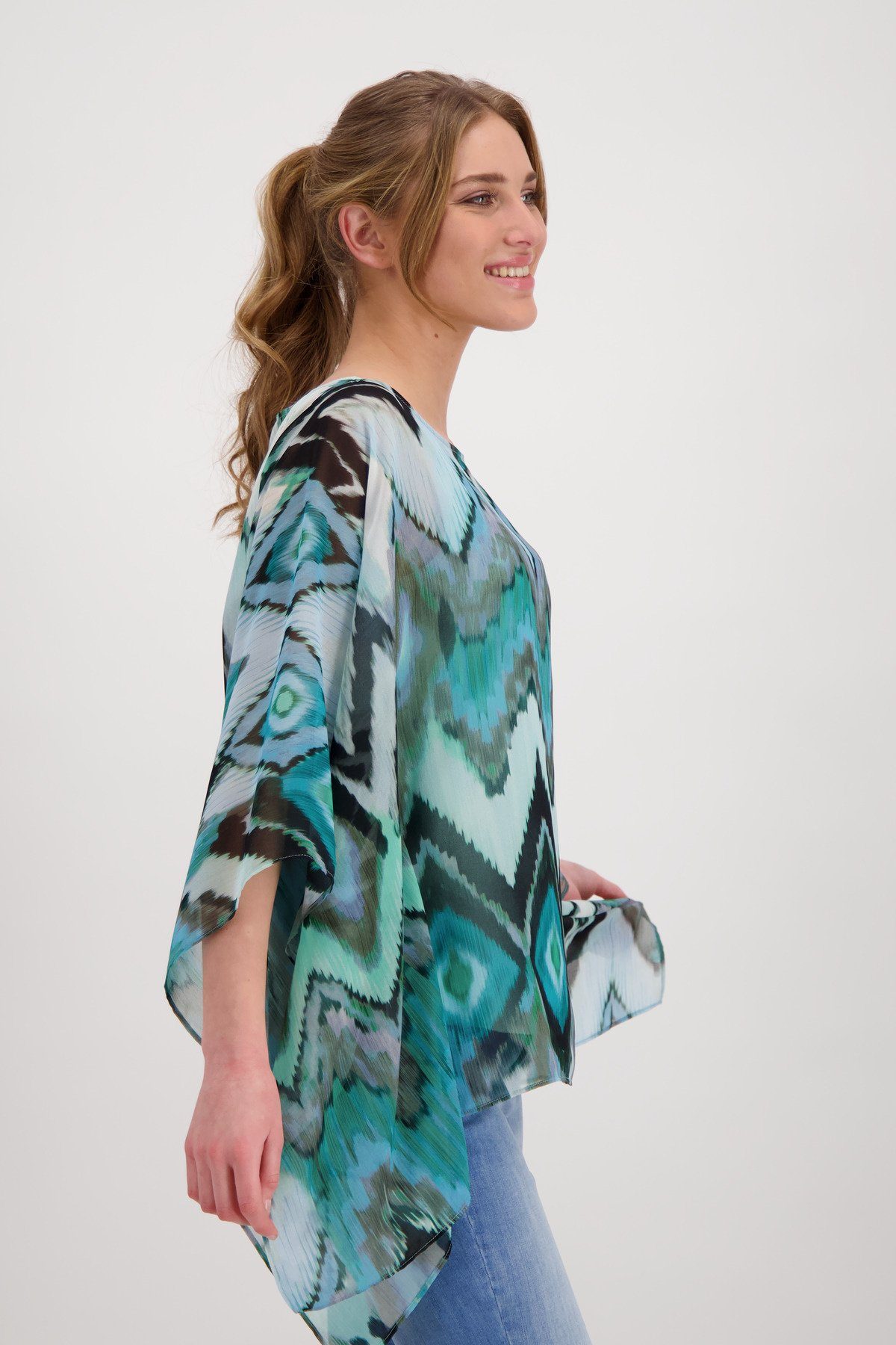 Monari Klassische Bluse Semitransparente Tunika Bluse mit Ikat Muster