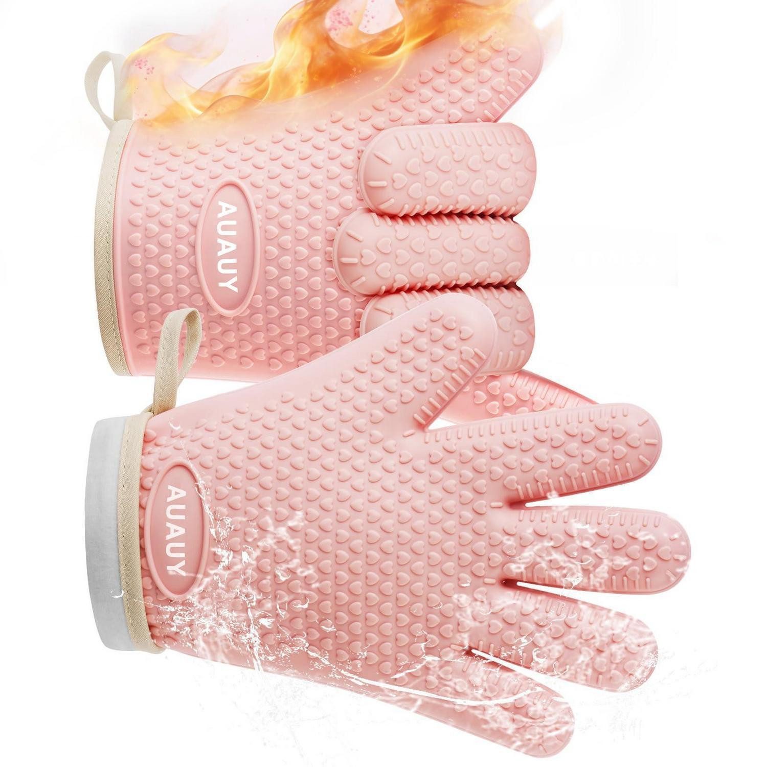 LuxusKollektion Topfhandschuhe Ofenhandschuhe Silikon Hitzebeständig Rosa