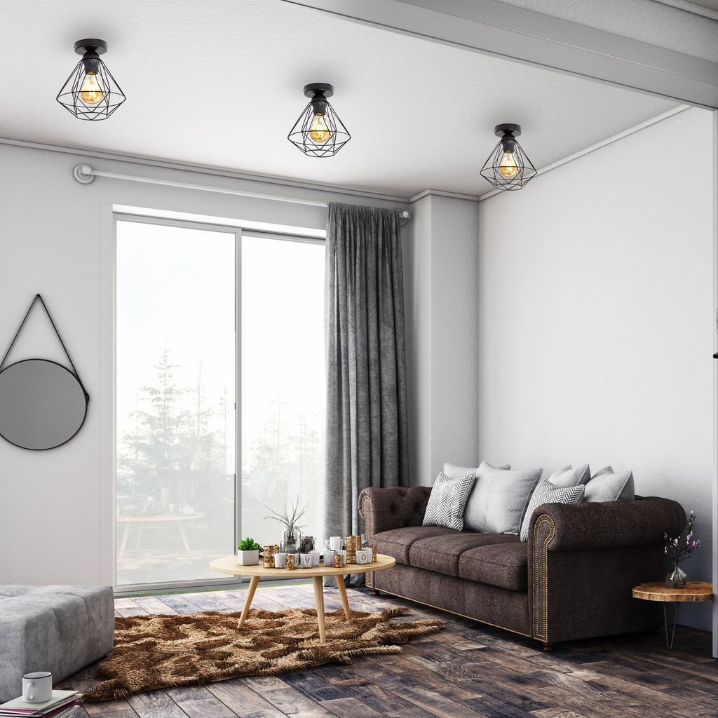 B.K.Licht LED Deckenleuchte Retro Deckenlampe Draht 1-flammig max. 40 Watt - BKL1234, ohne Leuchtmittel, 3000K - Warmweiß, Vinatge Drahtleuchte Stahl Ø220mm Industrial E27 Fassung schwarz-matt