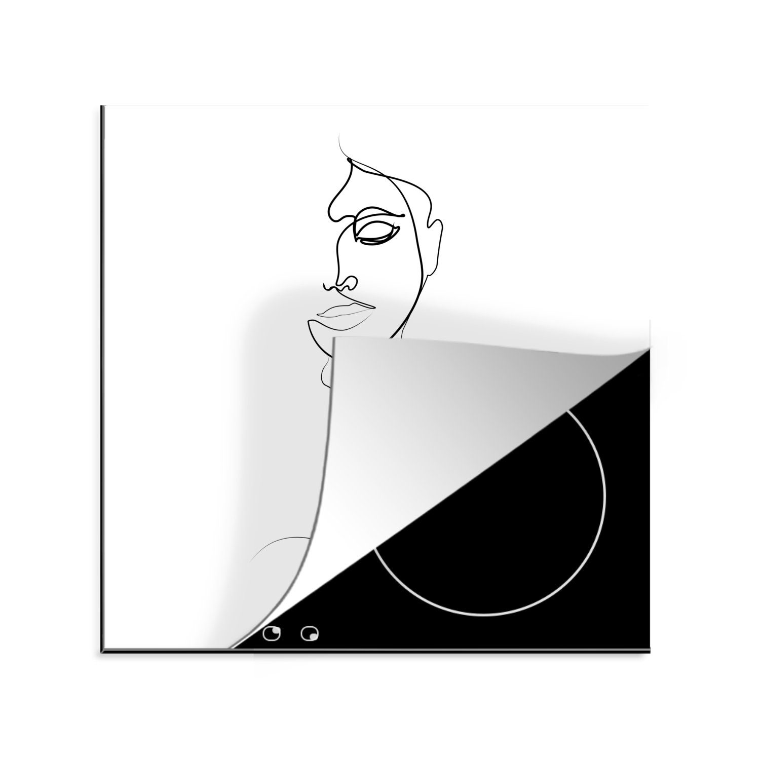 MuchoWow Herdblende-/Abdeckplatte Abstrakte Strichzeichnung einer mit Augen geschlossenen Frau küche Ceranfeldabdeckung, im, (1 78x78 tlg), cm, für Arbeitsplatte Vinyl