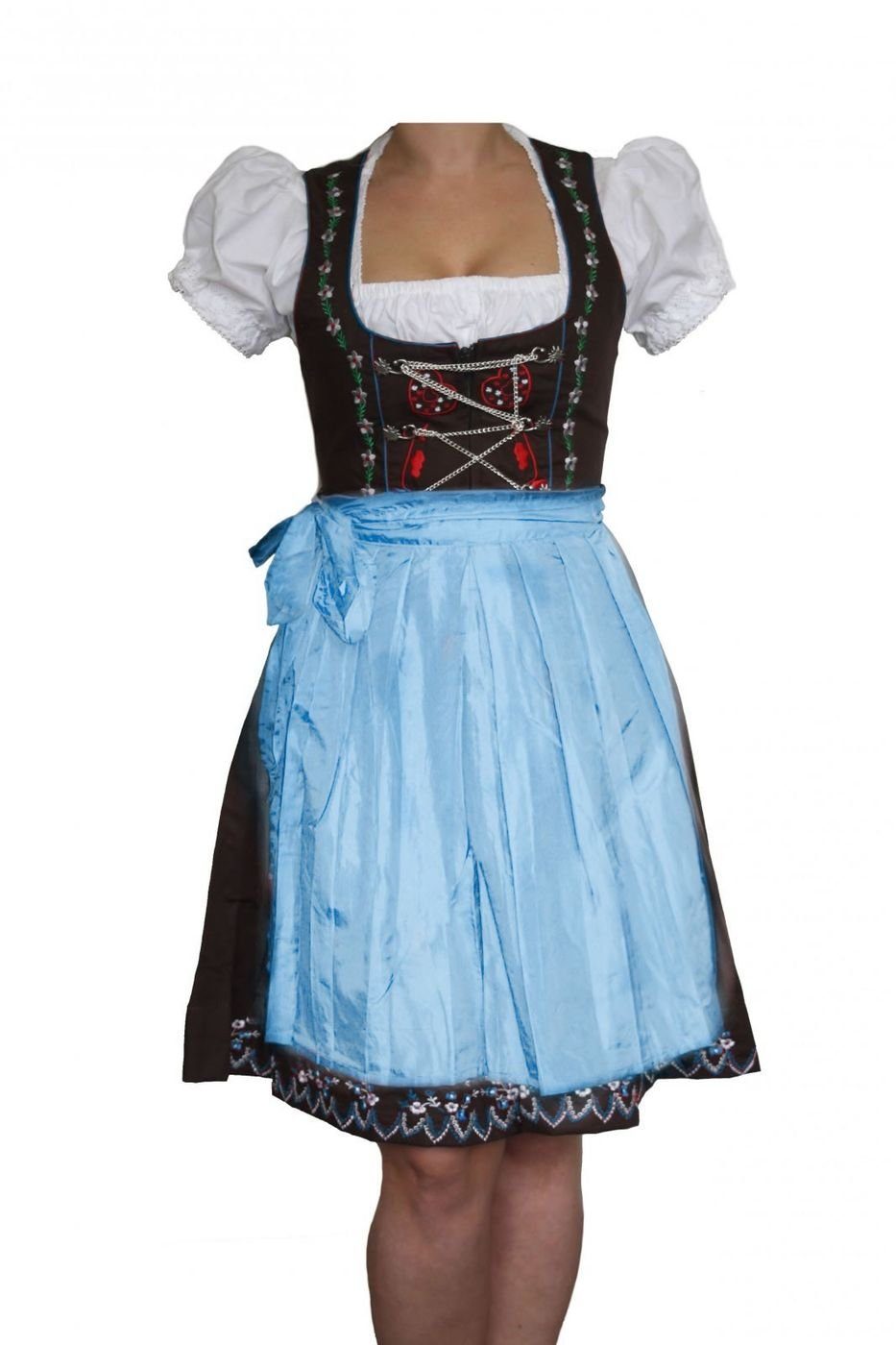 German Wear Dirndl GW1316 blau 3erSET Midi Dirndl Dirndel Trachtenkleid TürkisBlau