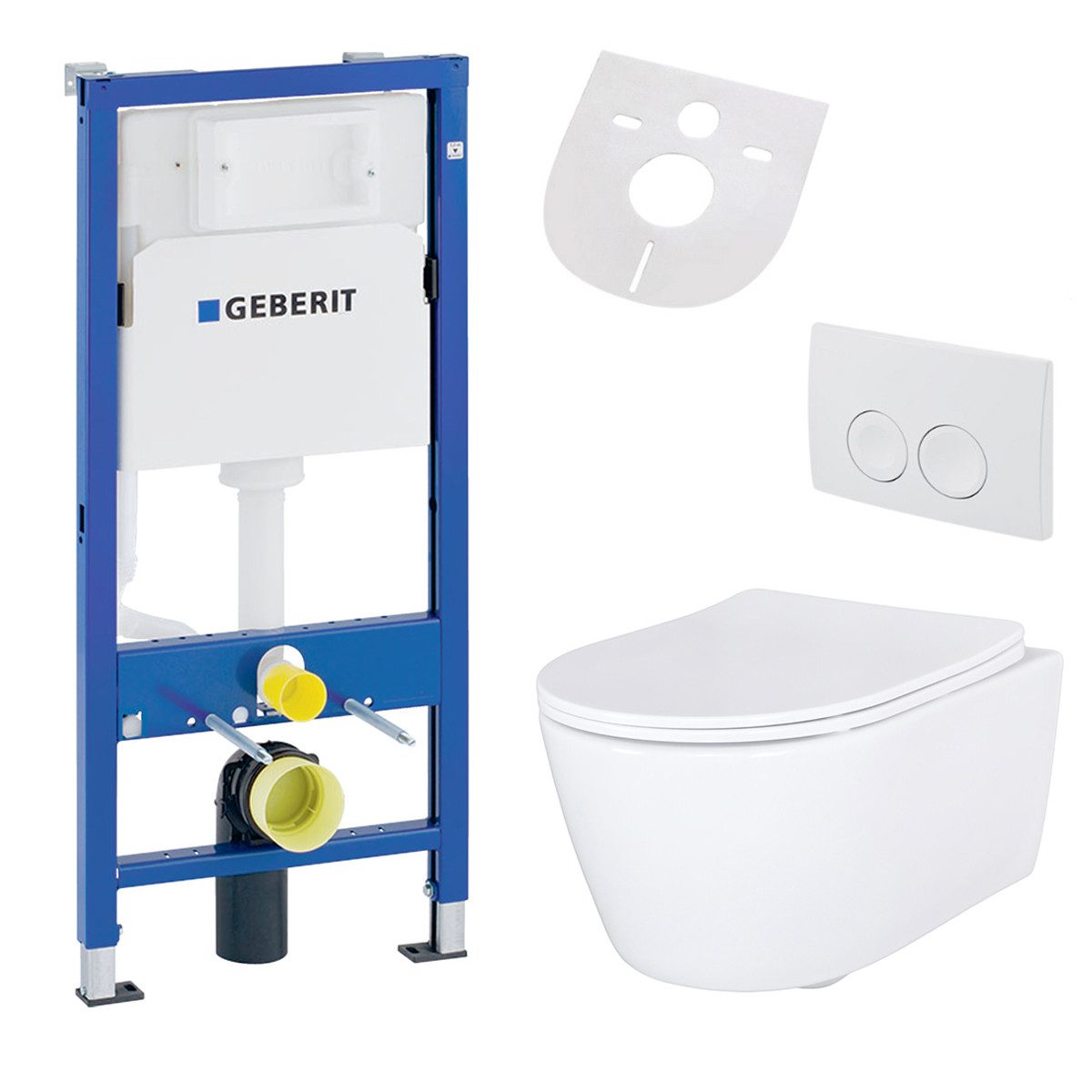 Belvit Tiefspül-WC UP100-AL5513-SET, Belvit Hänge WC Set spülrandlos mit Softclose WC Sitz und Geberit