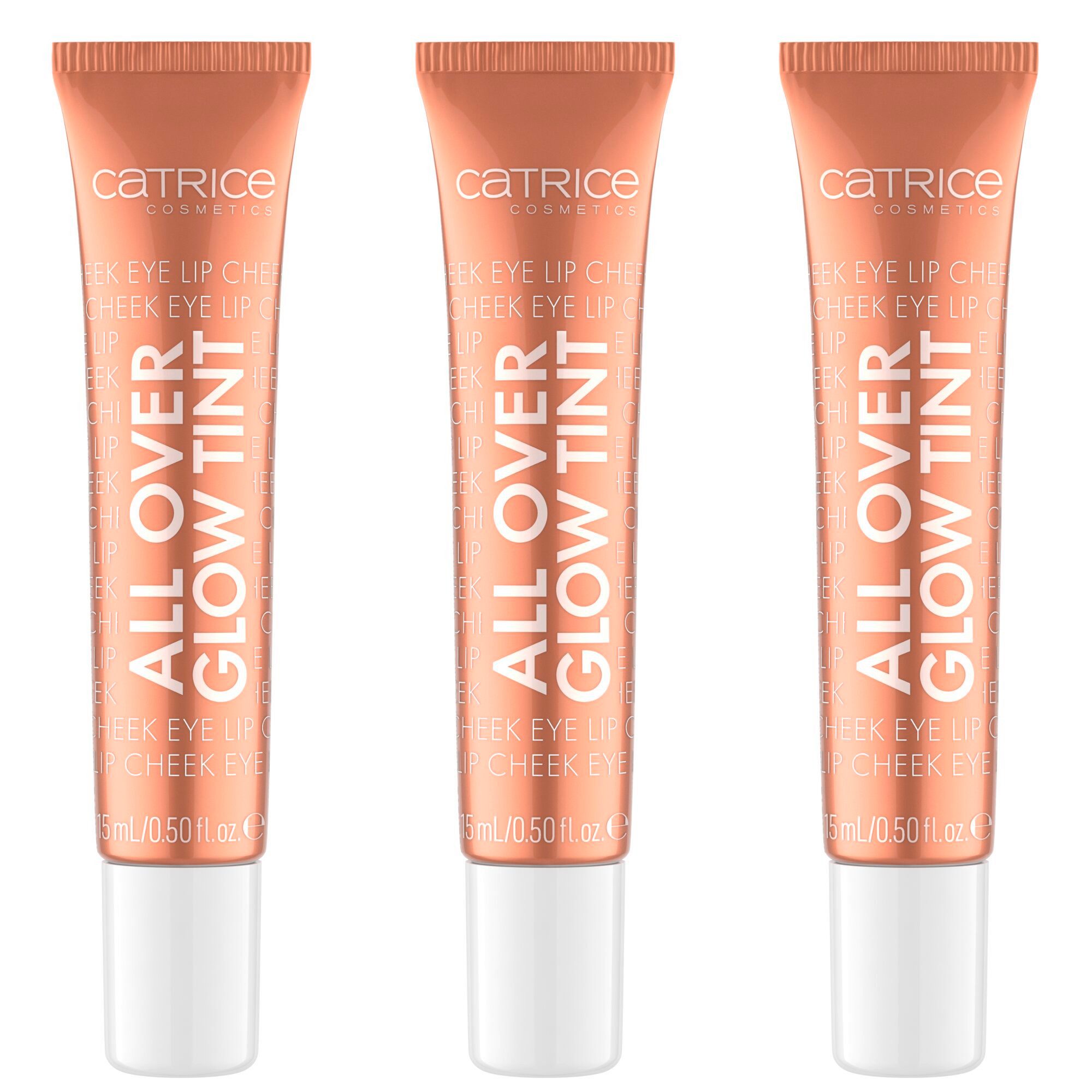Catrice Lippenöl All Over Glow Tint, 3-tlg., Sanfter Schimmer, mit Vitamin C, vegan und ohne Parfüm.