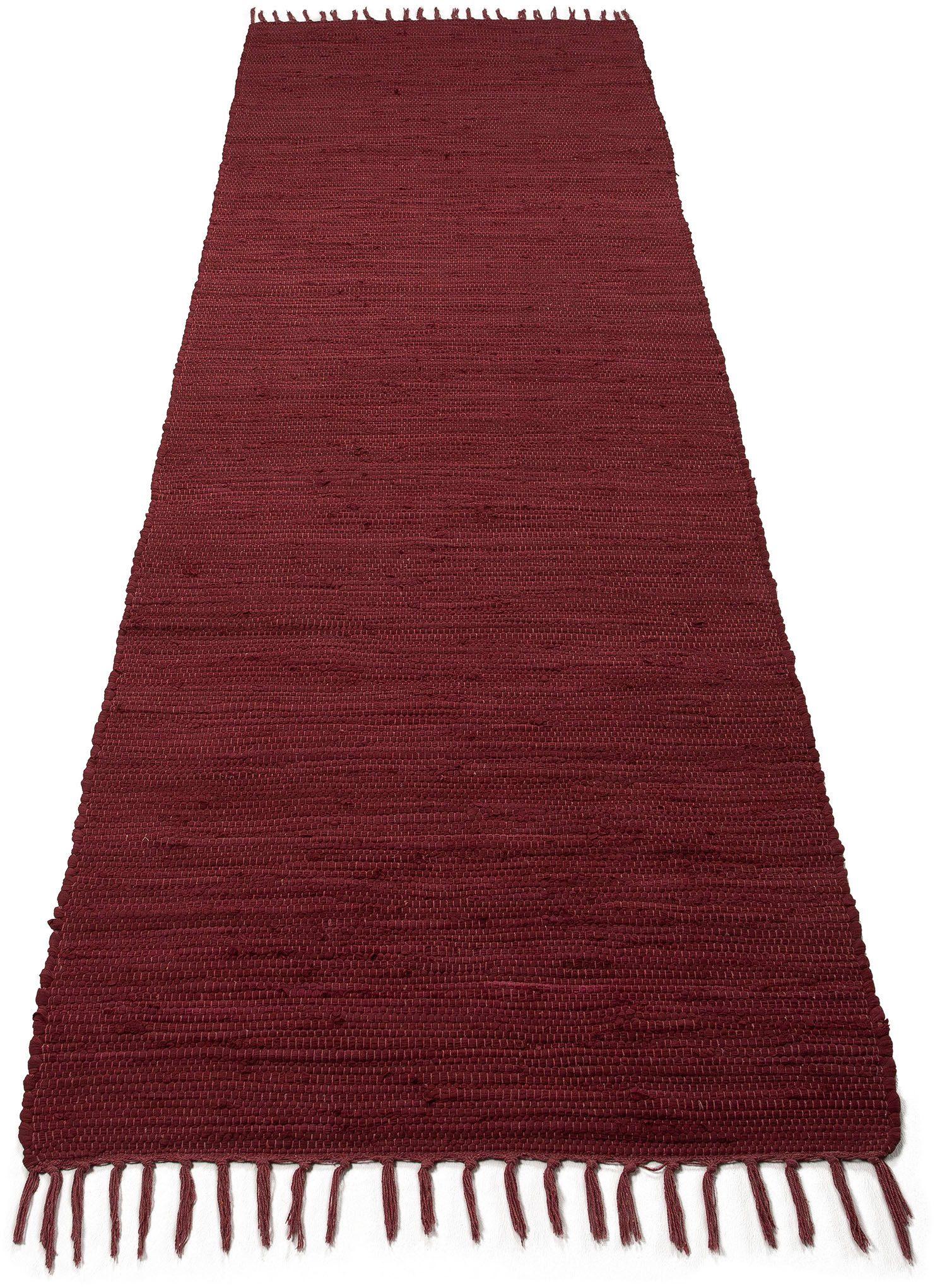 carpetfine Teppich Kelim Chindi uni, auch als Läufer, rechteckig, Höhe: 5 mm, Wendeteppich, reine Baumwolle, handgewebt, Uni-Farben, mit Fransen