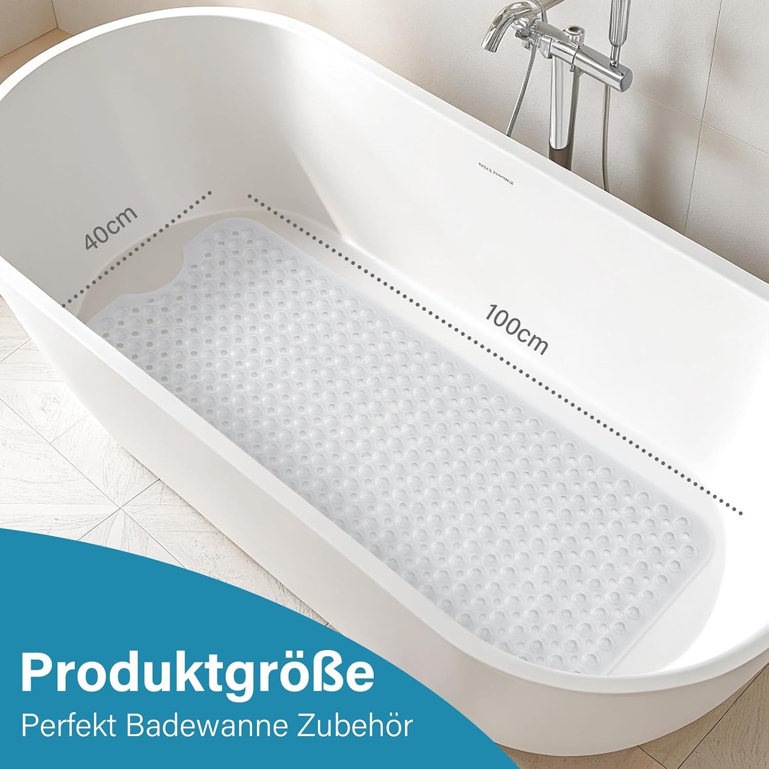 Fyrove Badematte Badewannenmatte rutschfest, BPA Frei Antirutschmatte, 100 x 40 cm, Extra Lang Duschmatte Schnelltrocknend & Maschinenwaschbar Schimmelresistent – Bild 4 von 5
