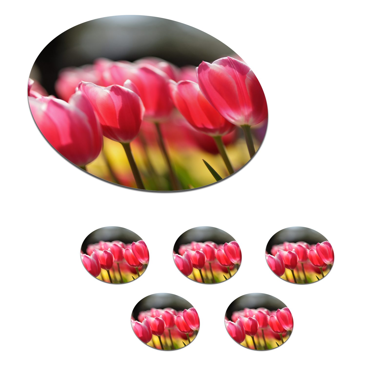 Becher MuchoWow Tulpenblüten, Gläser, 6-tlg., Tassenuntersetzer, für Tasse, Glasuntersetzer Getränkeuntersetzer, Rosa Korkuntersetzer, Zubehör