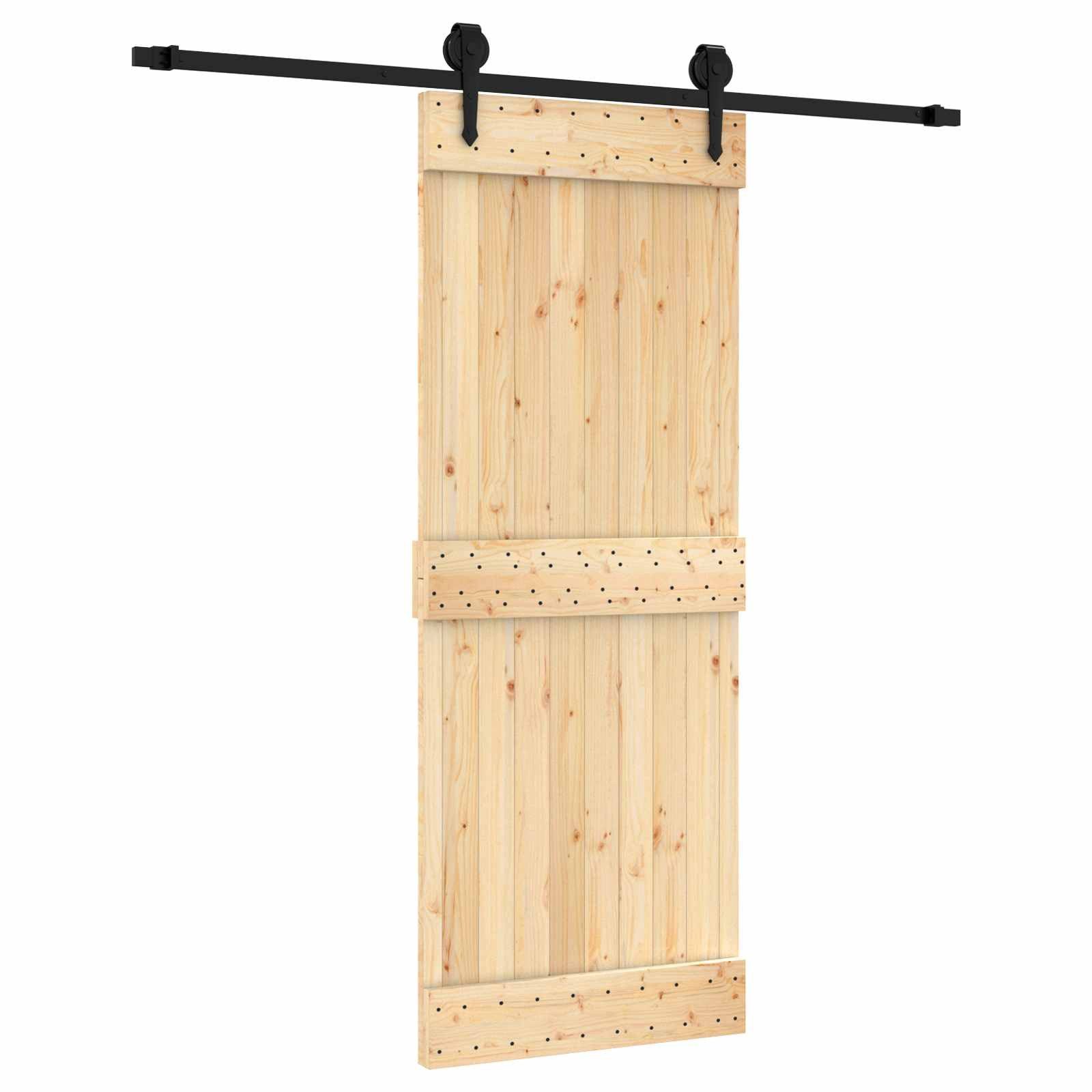 Schiebetür Schiebetür Natürlich und Schwarz 80 x 210 cm Massivkiefer