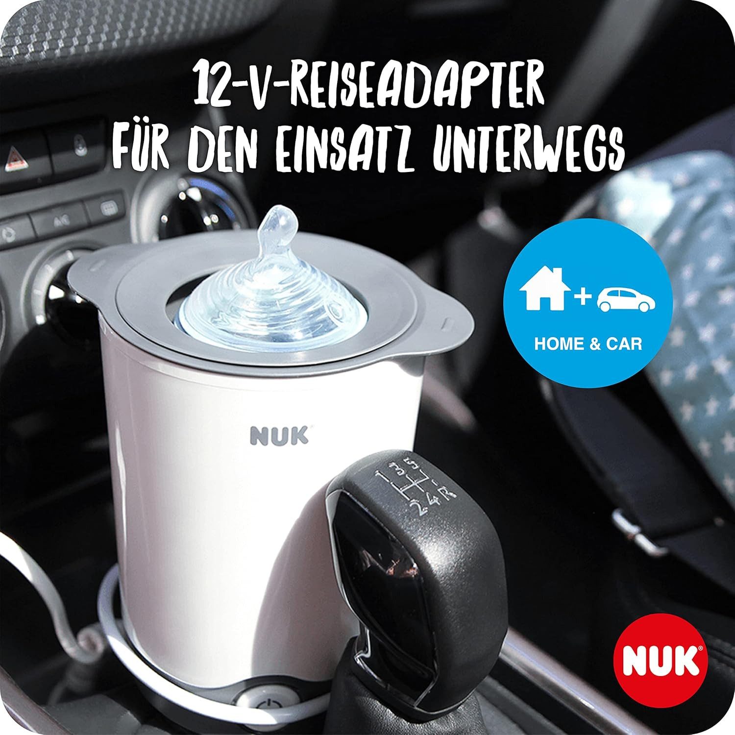 NUK Flaschenwärmer NUK Thermo Express Plus Flaschenwärmer EU-Stecker & 12-V-Reiseadapter, Erwärmen von flüssiger und breiförmiger Nahrung in 90 Sekunden