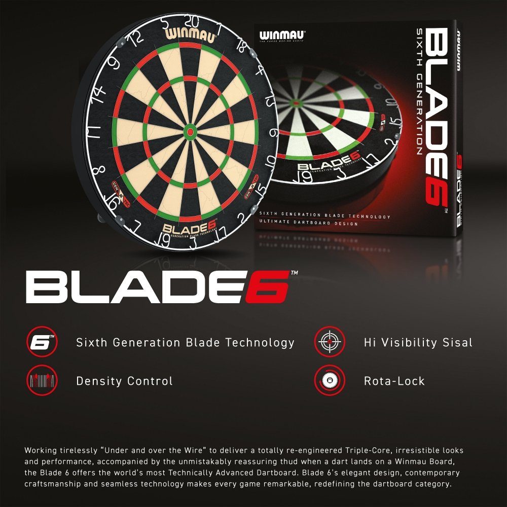 Winmau Dartscheibe Dartboard Original Blade 6 + 2 Steeldart Sets Broadside Brass, (Spar-Set, mit Dartpfeilen)