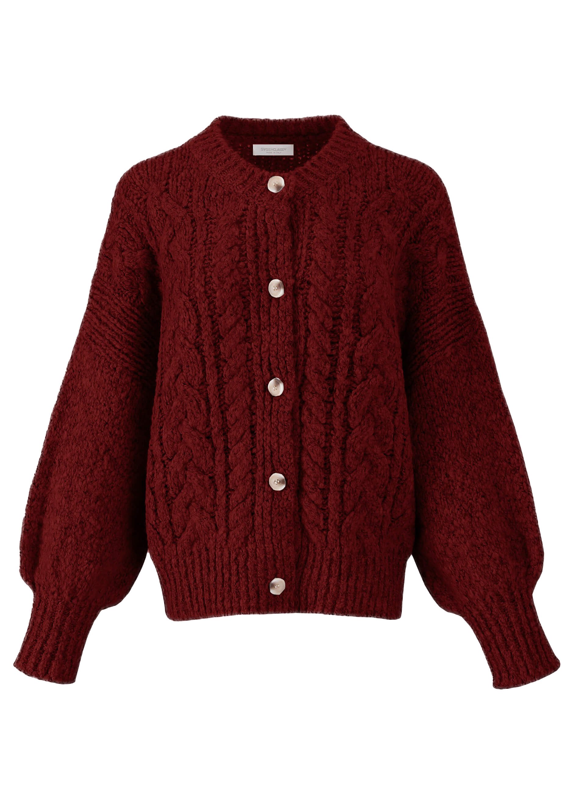 SASSYCLASSY Cardigan Oversize Strickjacke Damen mit Zopfmuster Elegant Lässiger Cardigan aus hochwertigem Strickmaterialien Made in Italy