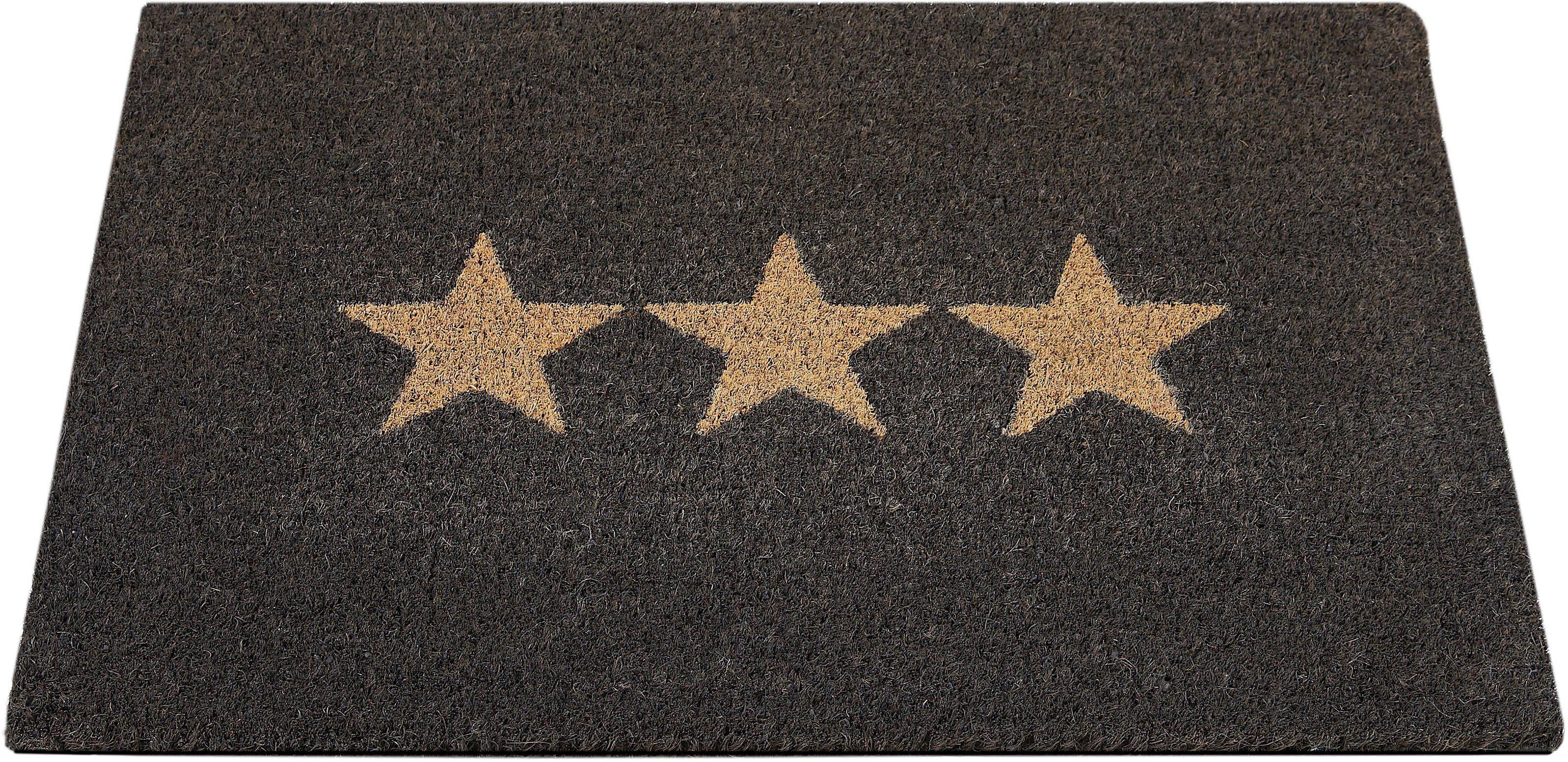 Fußmatte Kokos rechteckig, Motiv Sterne, Schmutzfangmatte, mm, Star, Höhe: anthrazit und Andiamo, In- geeignet 15 Outdoor