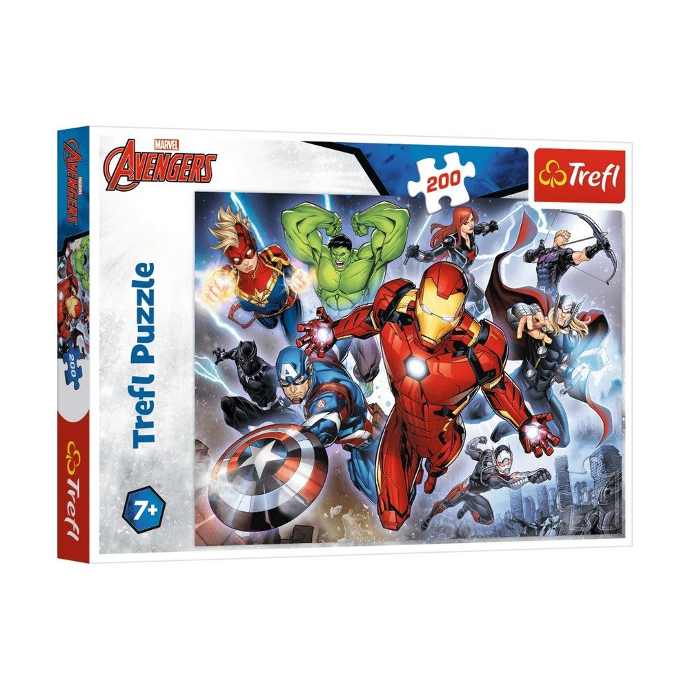 Trefl Puzzle Kinderpuzzle Legespiel Superheldenmotiv, 200 Puzzleteile, 200 Teile, Avengers-Motiv, kalandriertes Papier