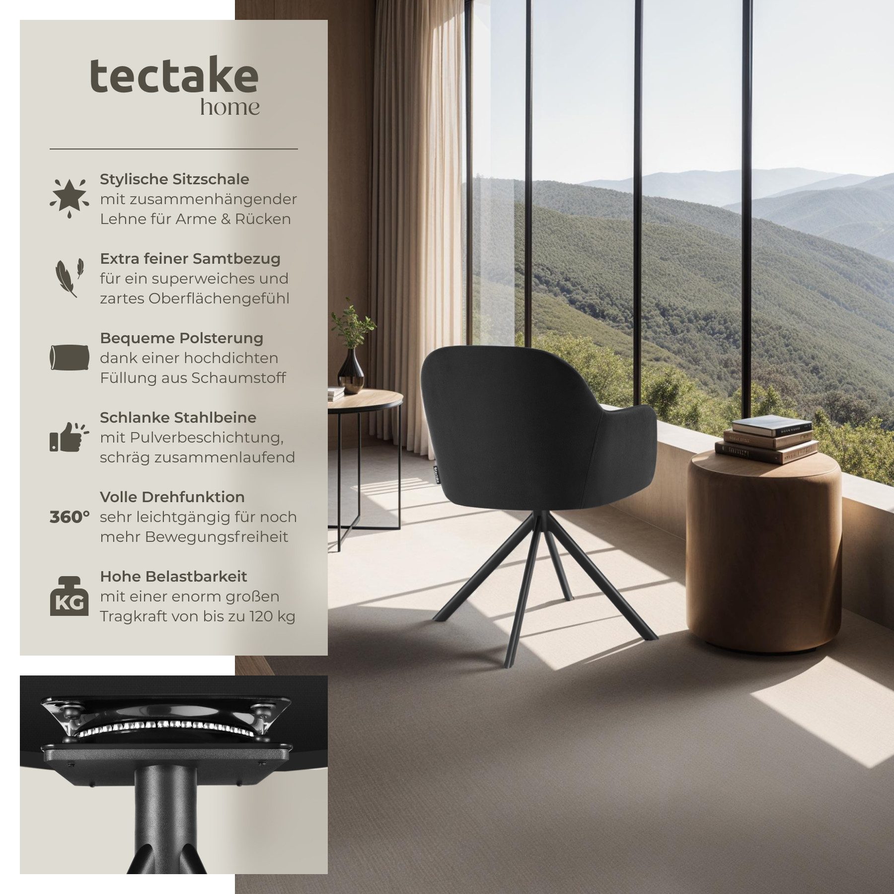 tectake Esszimmerstuhl Samt-Drehstuhl (Set, 6 St), günstig online kaufen