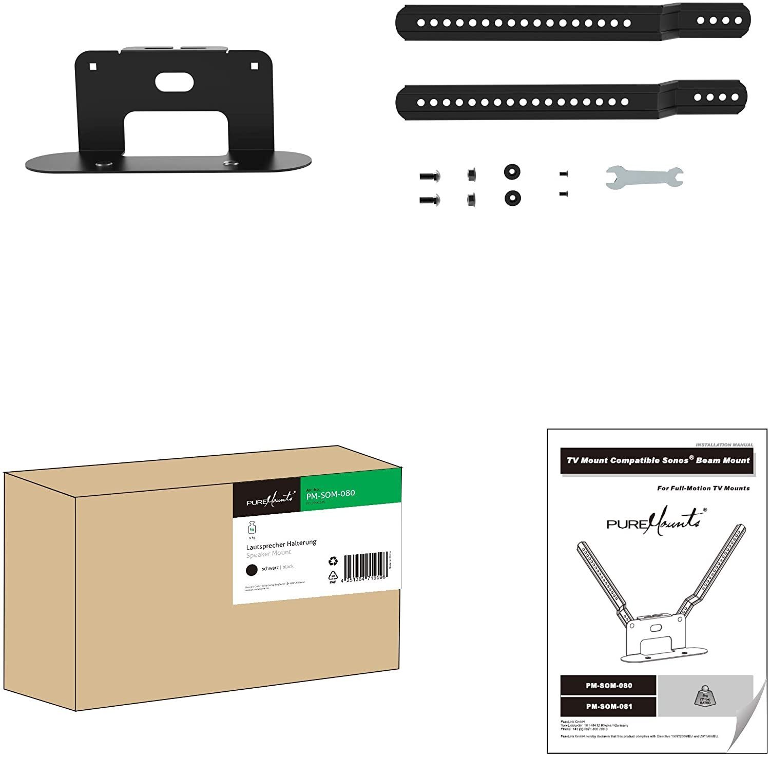 PureMounts Колонки-Wandhalterung PureMounts PM-SOM-080 Halterung zur direkten Montage am TV, kompatibel