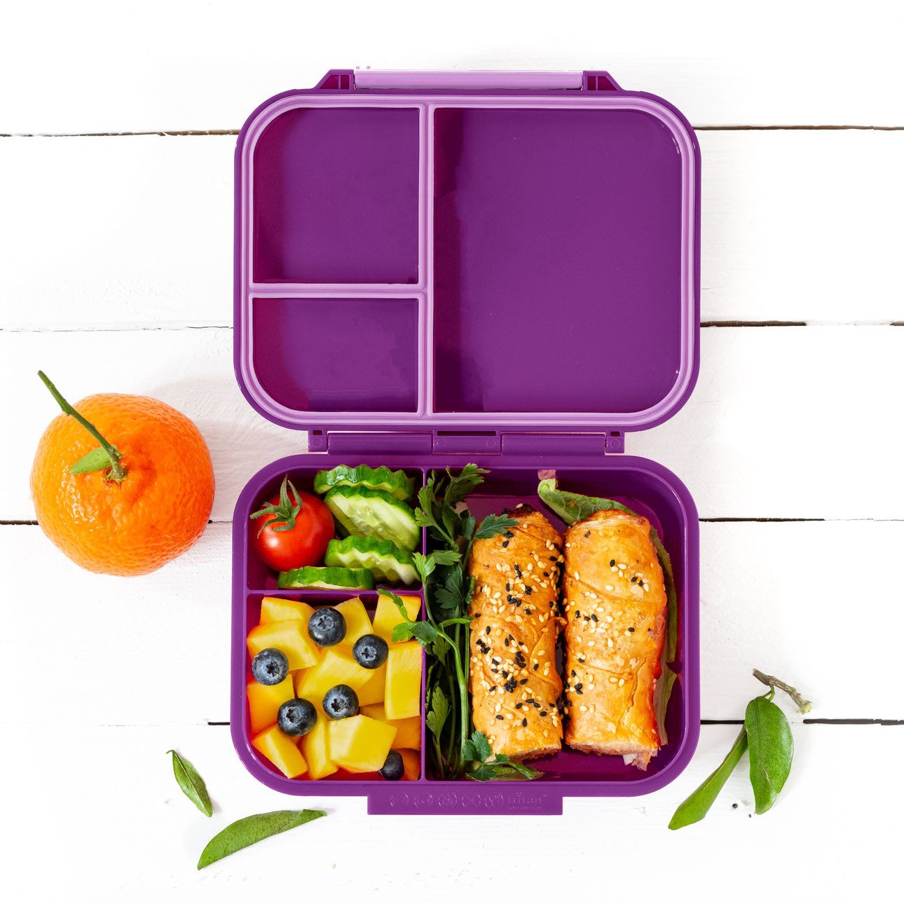 LEKKABOX Lunchbox Mini Kinder Bentobox, 3 Fächer - Brotdose Vesperdose Brotbüchse, Für feuchte Lebensmittel auslaufsicher, inkl. extra Trenner