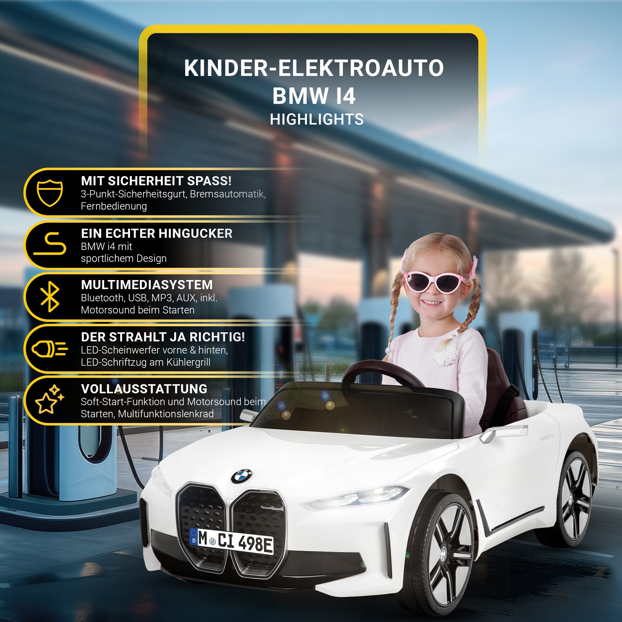 Actionbikes Motors Elektro-Kinderauto BMW i4 Kinder Elektroauto ab 3 Jahre, günstig online kaufen