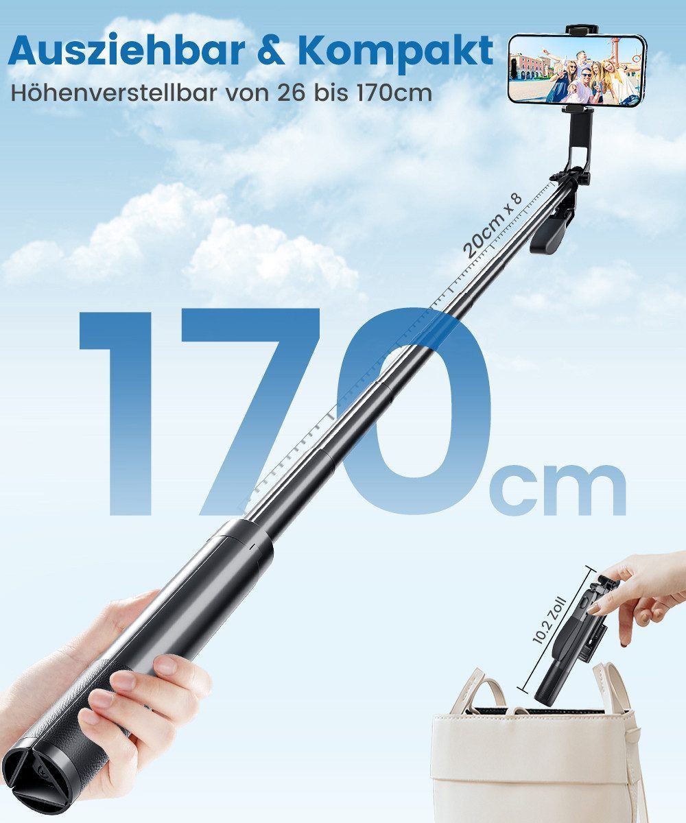 Quntis 3 in 1 Handy Stativ (max.1.7m) mit Bluetooth Fernbedienung Kamerastativ (3in1 Handy/Kamera Stativ für Selfie, Reisen, Vlog, 360° Drehbar)