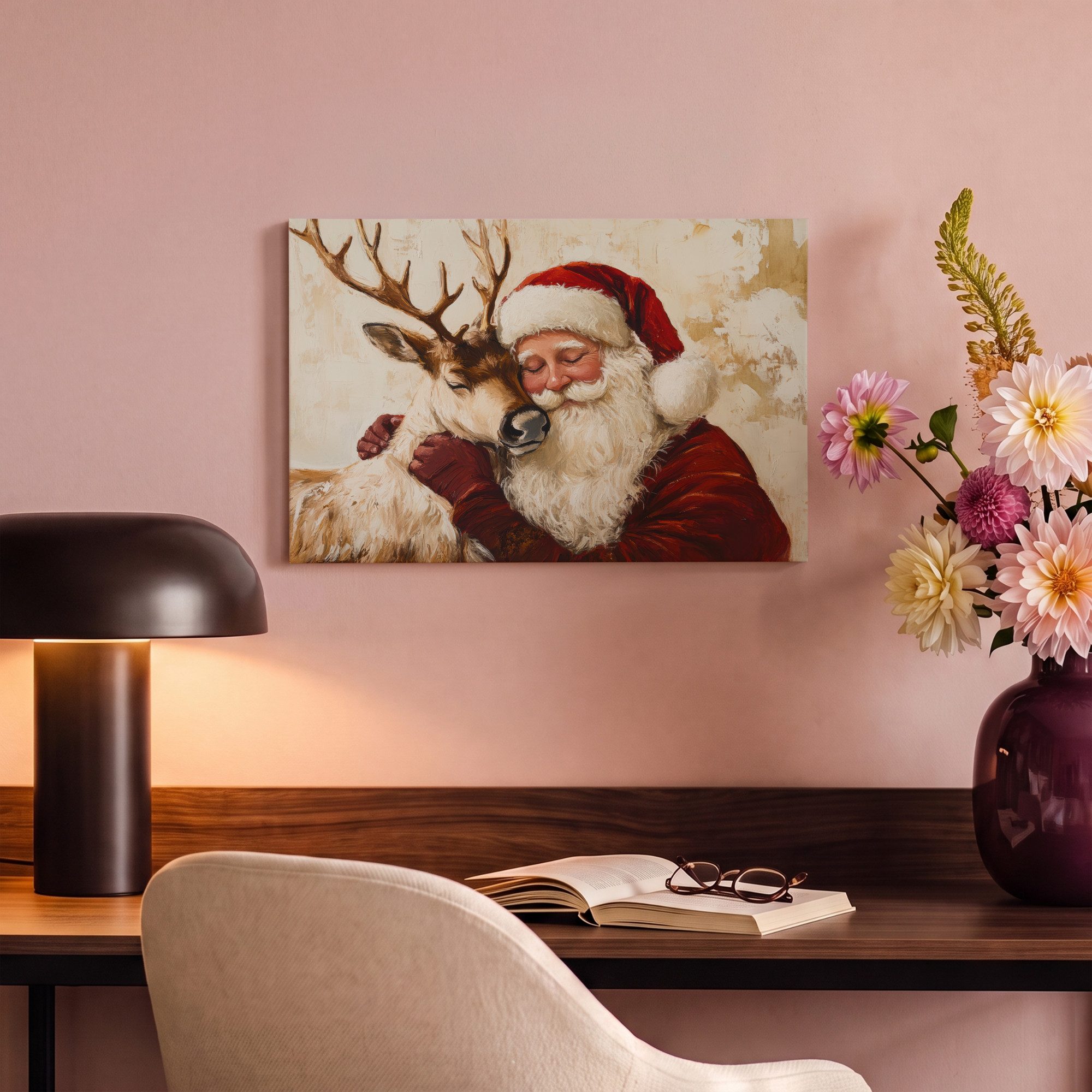 OneMillionCanvasses® Leinwandbild Weihnachtsmann - Rentier - Weihnachten, Fotodruck (1 St), Leinwand Bilder Klein, Wand Dekoration Aesthetic 30x20 cm – Bild 4 von 5