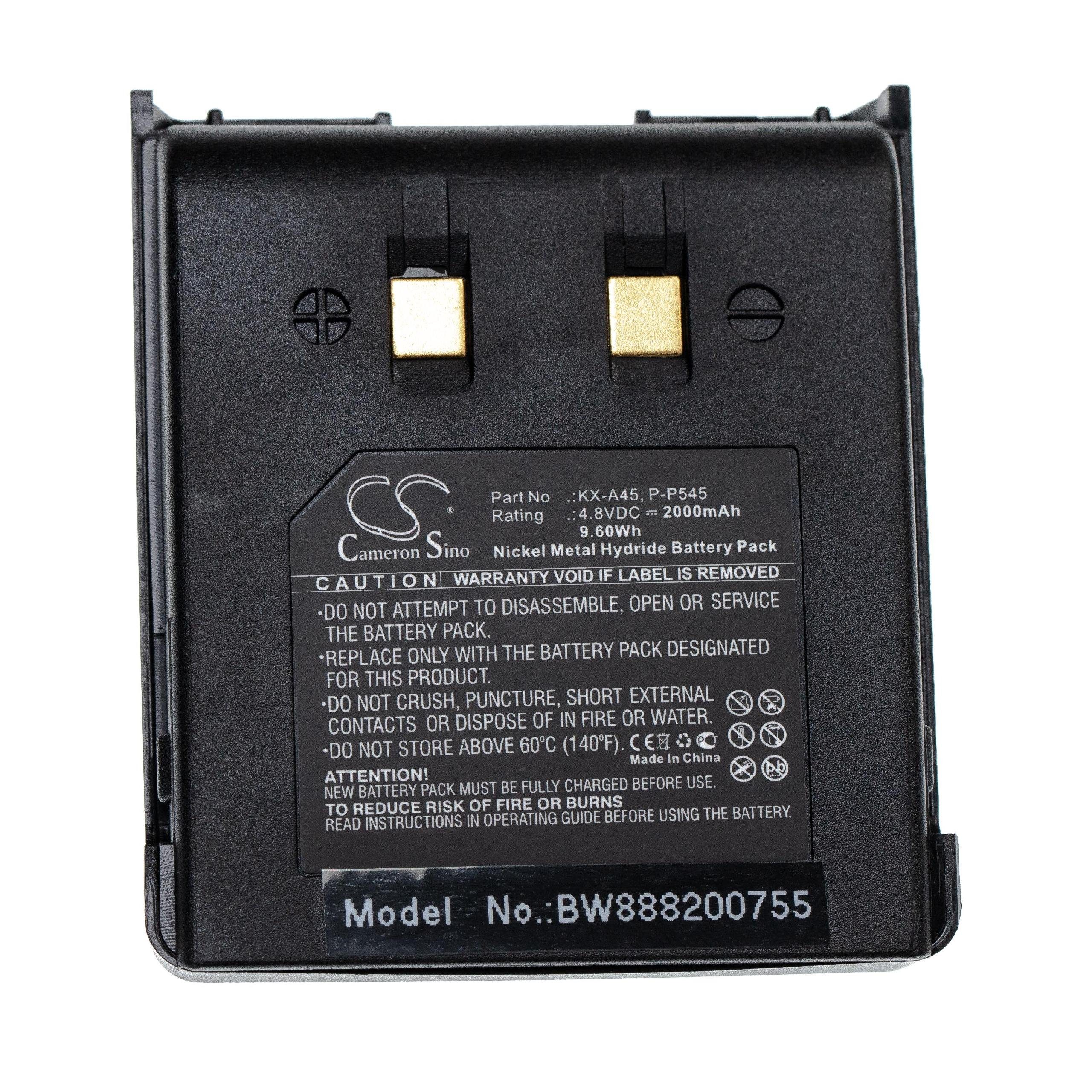 vhbw kompatibel mit Panasonic XA45, KX-T9250, KX-T9250BL Akku NiMH 2000 mAh (4,8 V)