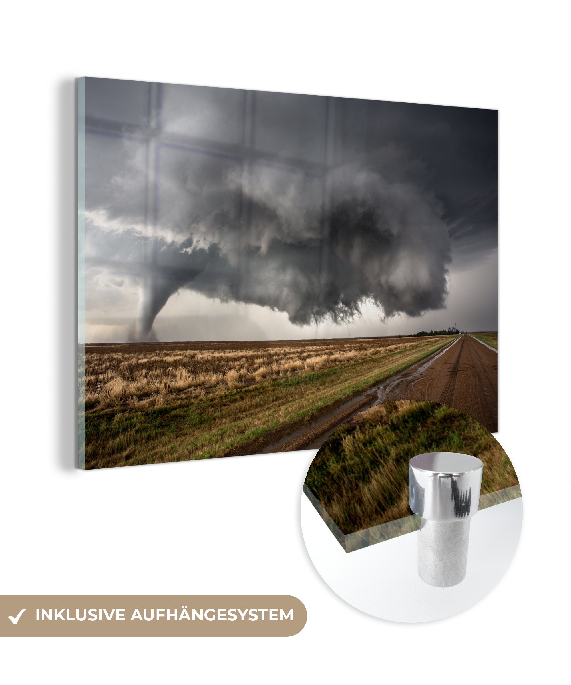 MuchoWow Acrylglasbild Abstrakte Darstellung eines Tornados auf einem landwirtschaftlichen, (1 St), Acrylglasbilder Wohnzimmer & Schlafzimmer | Bilder