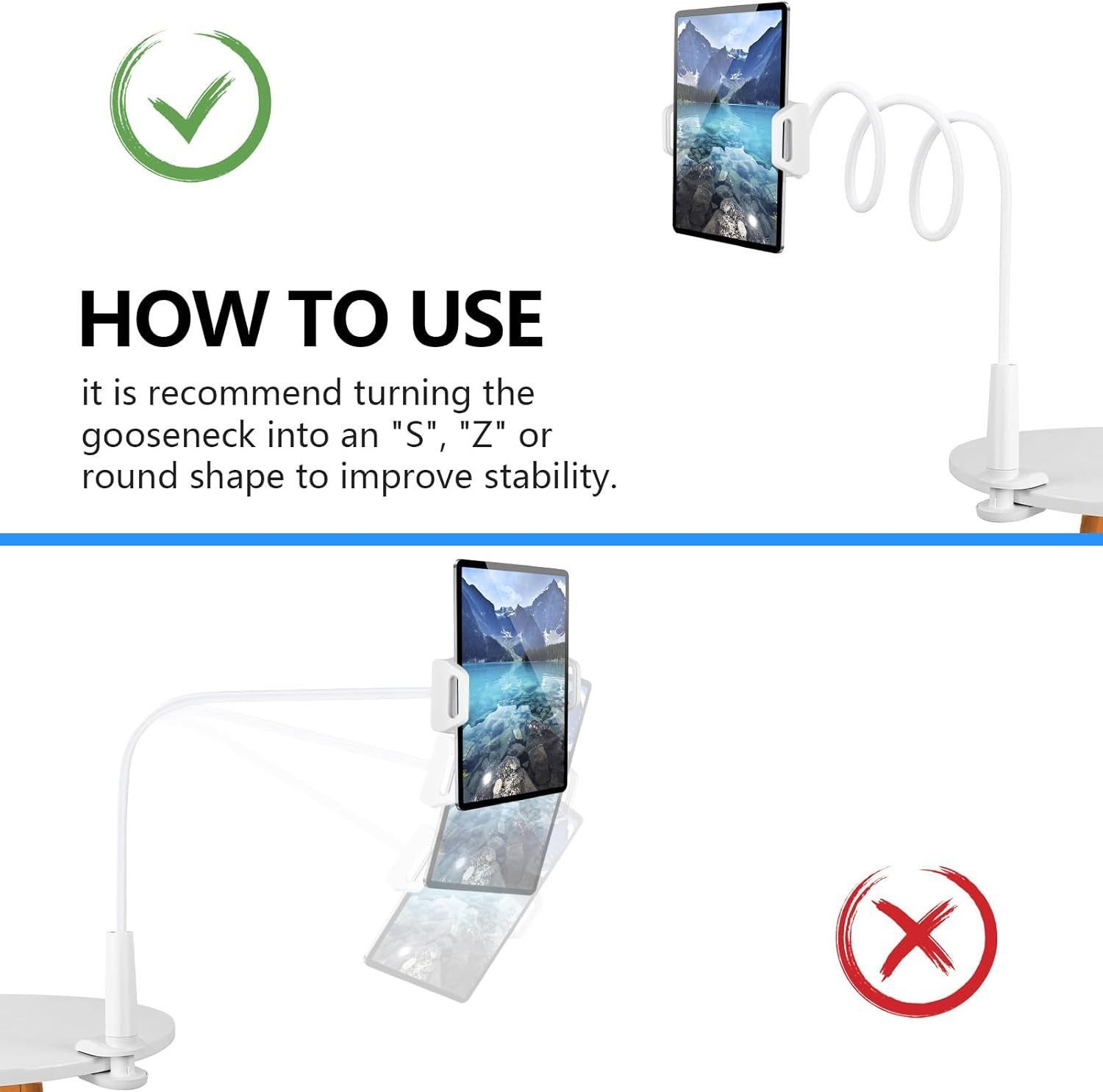 ibettertec Handy-Halterung Flexibler Schwanenhals-Handyhalter Gooseneck Handyhalter, (bis 10.5 Zoll, – Höhenverstellbar & 360° Drehbar – Universell für iPhone,  – Bild 5 von 5