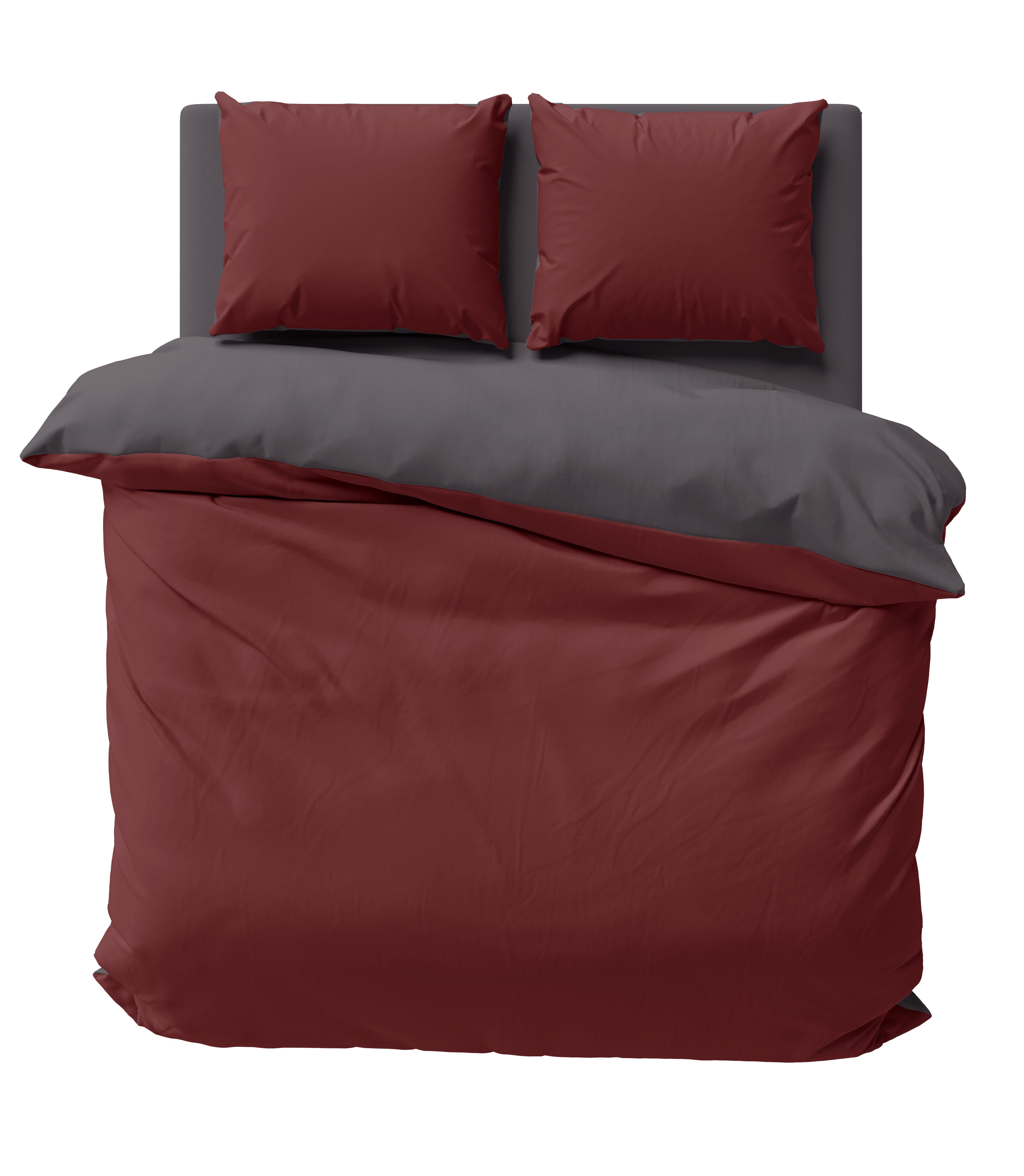 Wendebettwäsche Doubleface, One Home, Mikrofaser, 3 teilig, bordeaux / anthrazit, Doppelbett