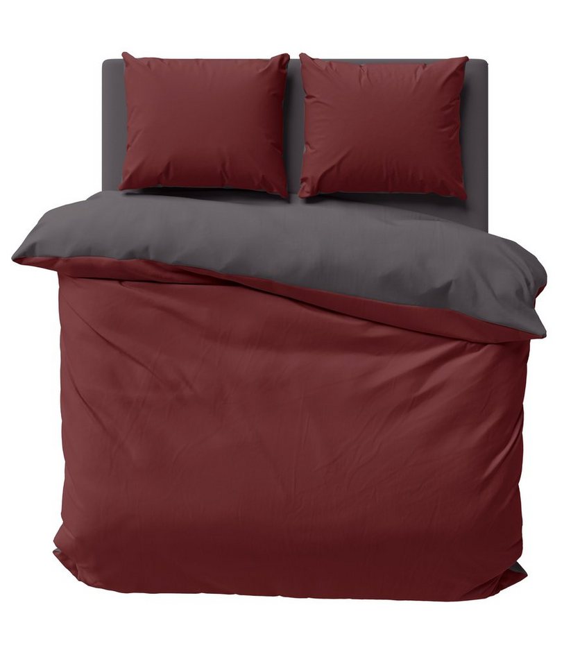 One Home Bettwäsche Doubleface, Mikrofaser, 3 teilig, Uni Wende mit Reißverschluss, Doppelbett