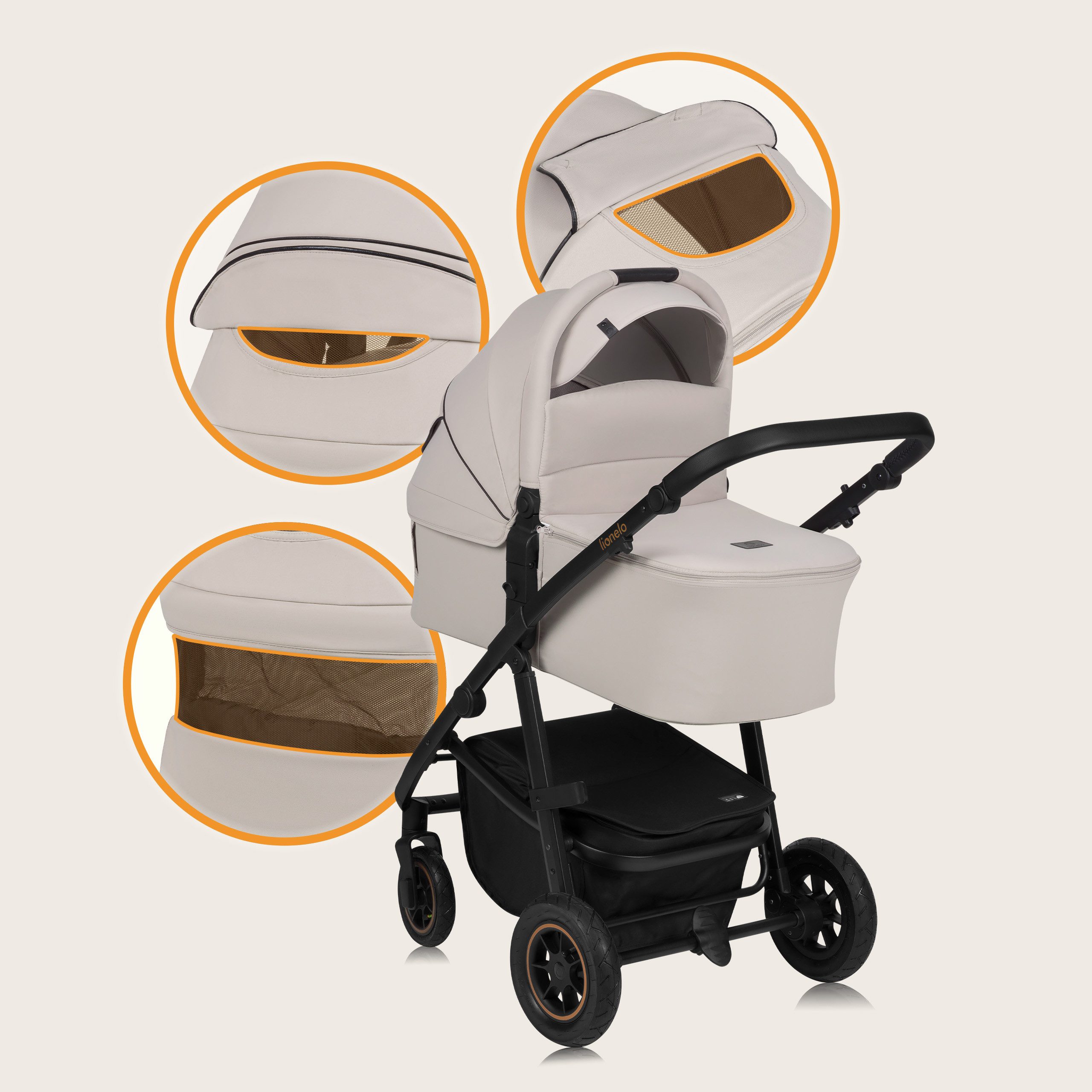 lionelo Kombi-Kinderwagen AMBER PLUS 3IN1, (Set 2in1 oder 3in1), 3-in-1-System / Babywanne & Buggy / Von Geburt bis 4 Jahre