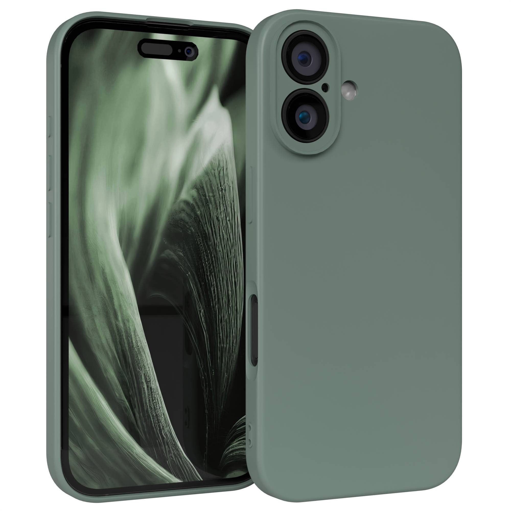 EAZY CASE Handyhülle für Apple iPhone 16 Hülle Silikon 6,1 Zoll, Schutzhülle mit Kameraschutz stoßfest telefonhülle Matt Dunkelgrün